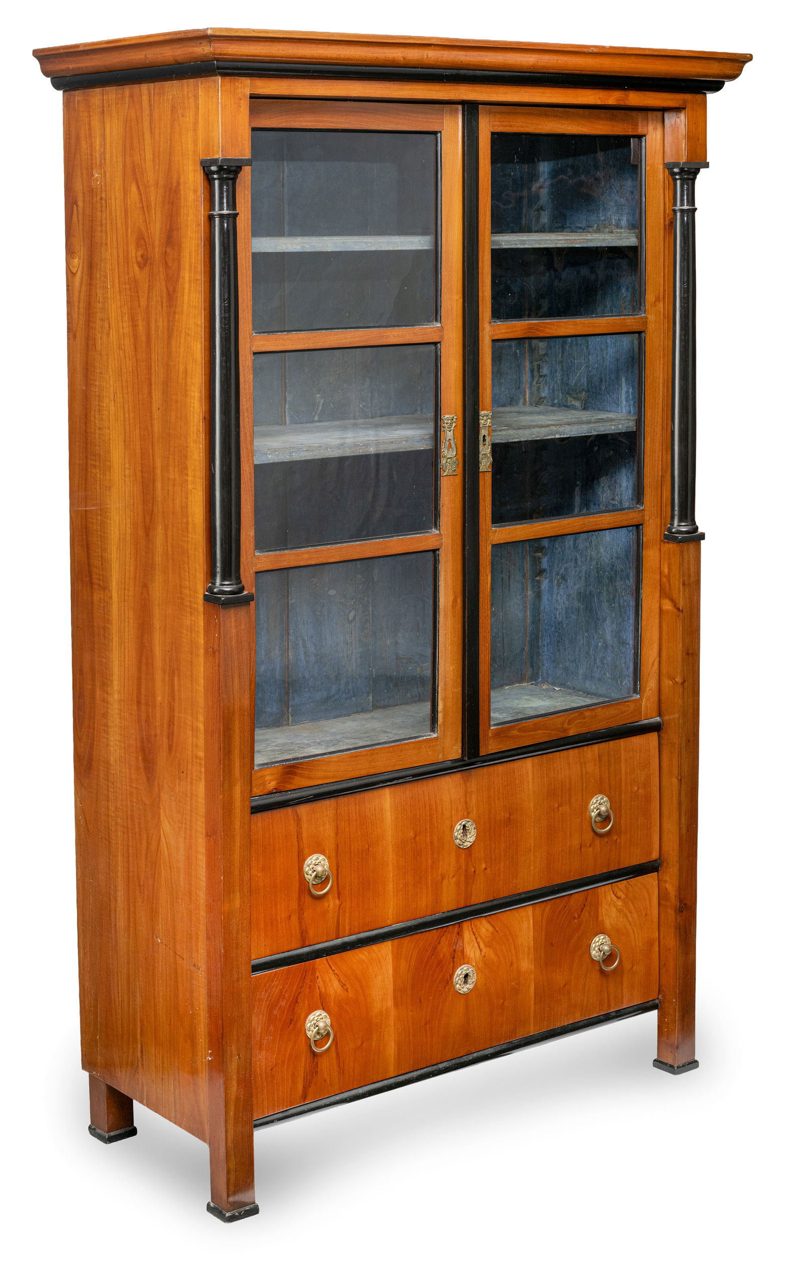 A GERMAN BIEDERMEIER BRASS MOUNTED PARTIALLY EBONIZED CHERRYWOOD DISPLAY CUPBOARD (1 of 7)