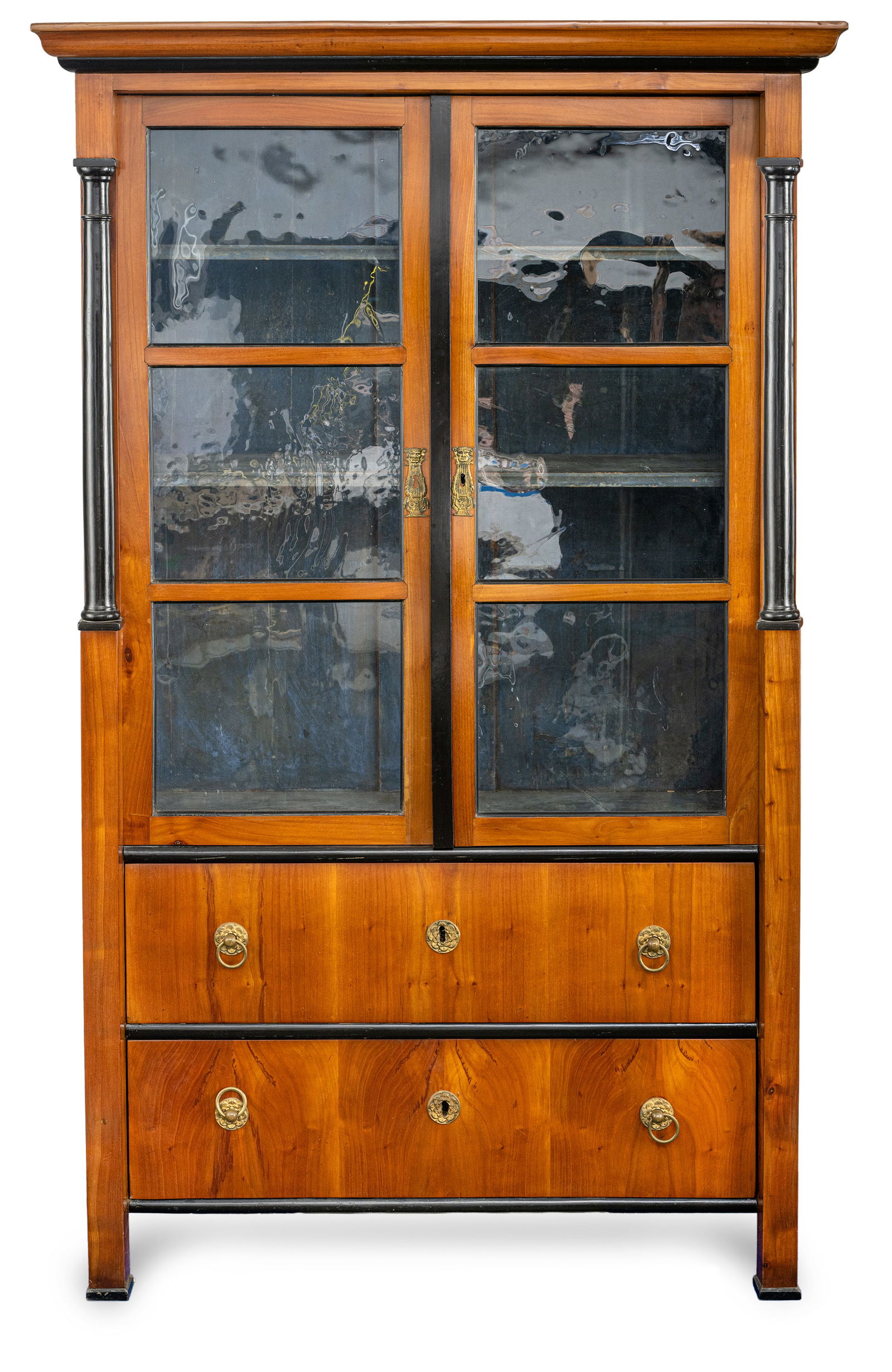 A GERMAN BIEDERMEIER BRASS MOUNTED PARTIALLY EBONIZED CHERRYWOOD DISPLAY CUPBOARD - 2