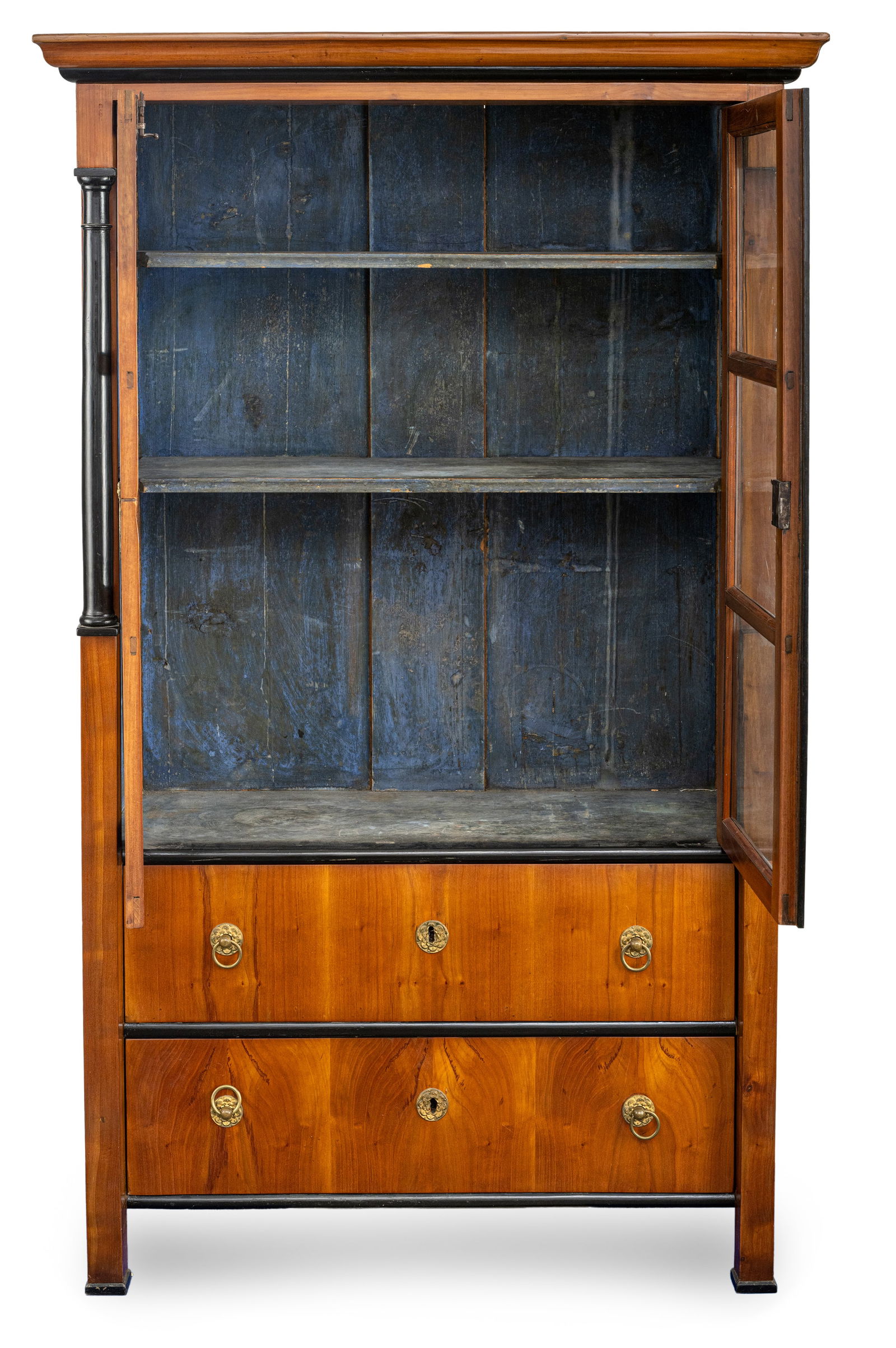 A GERMAN BIEDERMEIER BRASS MOUNTED PARTIALLY EBONIZED CHERRYWOOD DISPLAY CUPBOARD - 3