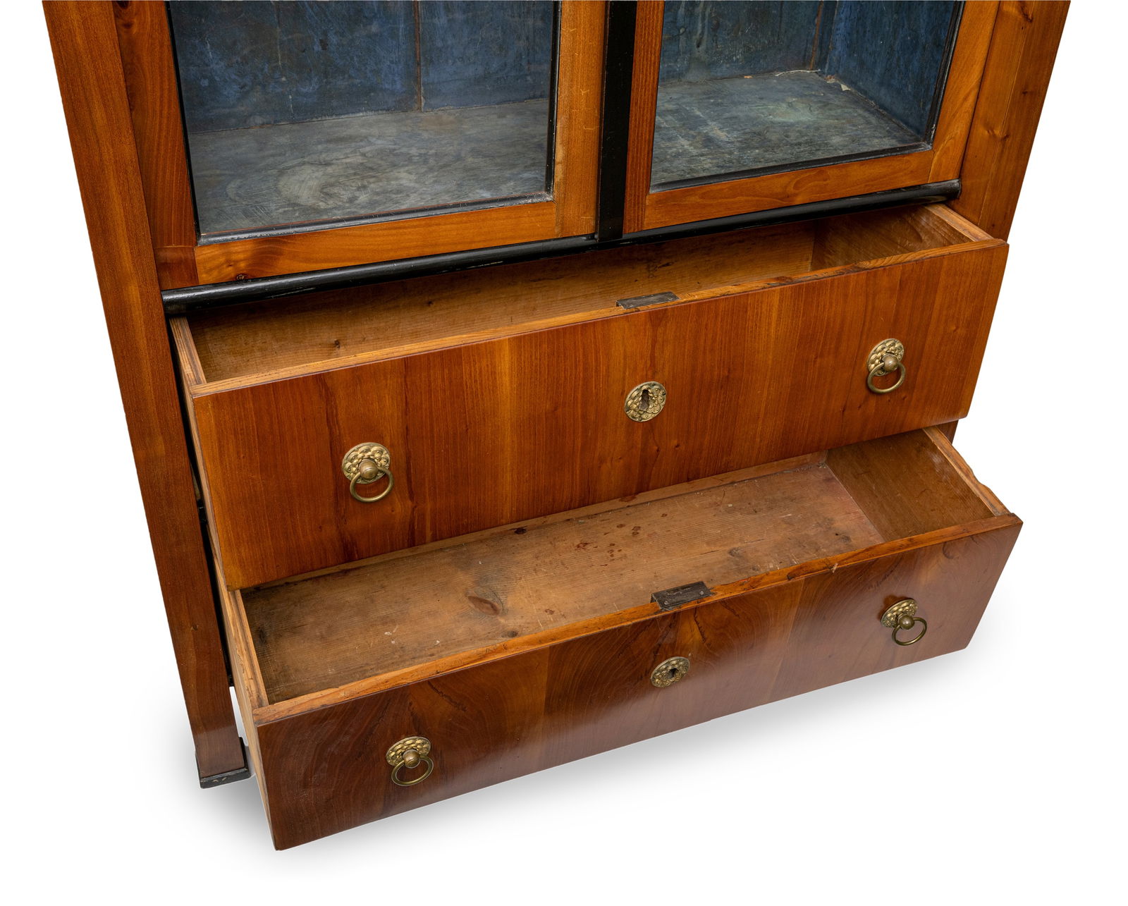 A GERMAN BIEDERMEIER BRASS MOUNTED PARTIALLY EBONIZED CHERRYWOOD DISPLAY CUPBOARD - 4