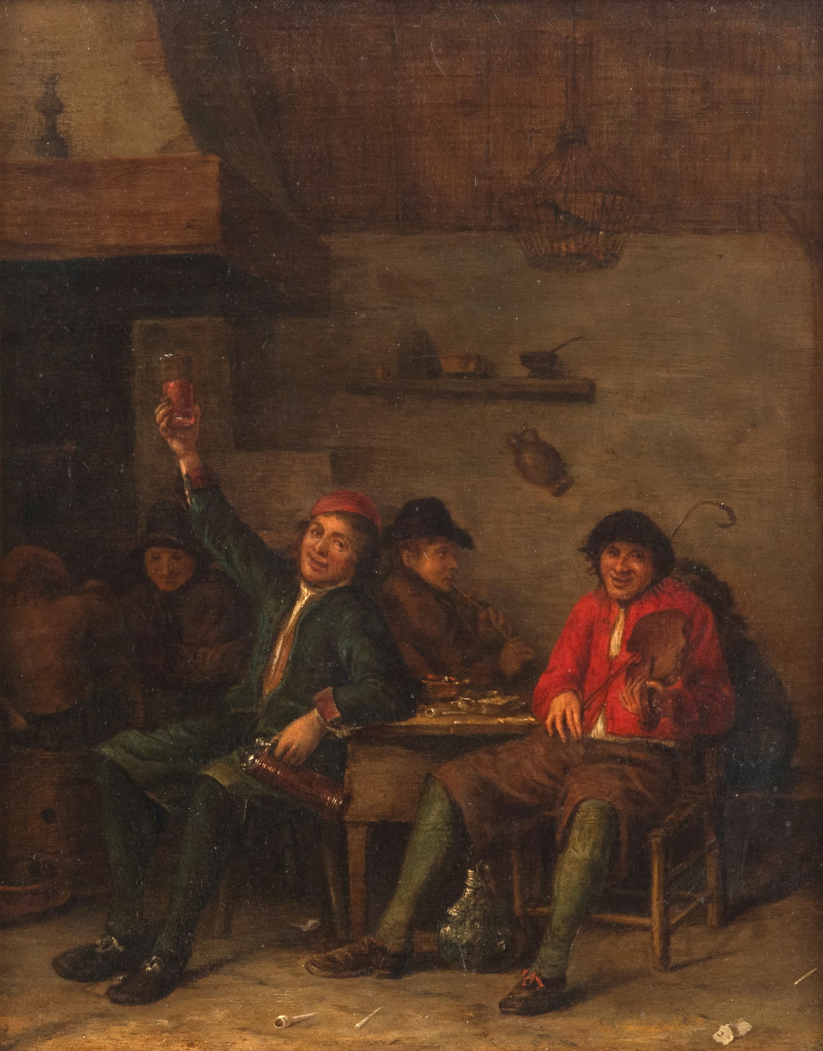 Verelst, Pieter Harmensz. (Kreis/Circle): Verelst, Pieter Harmensz. (Kreis/Circle) Dordrecht um 1618 - Hulst 1668 30 x 29 cm Merry peasants making music and drinking in a tavern. Oil/panel.Verelst, Pieter Harmensz. (Kreis/Circle) Dordrecht