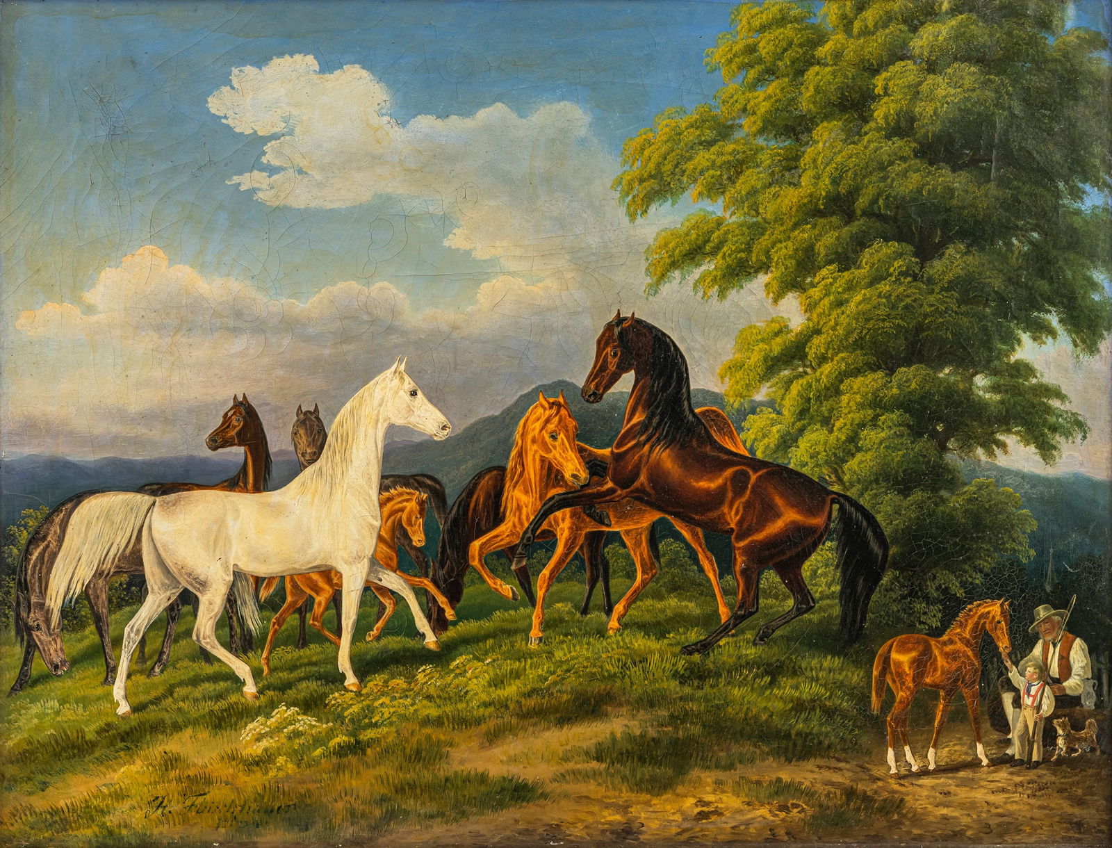 Fleischhauer, Justus Hermann: Fleischhauer, Justus Hermann Reutlingen 1816 - Kornwestheim 1885 62 x 81 cm On a paddock. Oil/canvas, signed lower left.Fleischhauer, Justus Hermann Reutlingen 1816 - Kornwestheim 1885 62 x 81 cm Auf