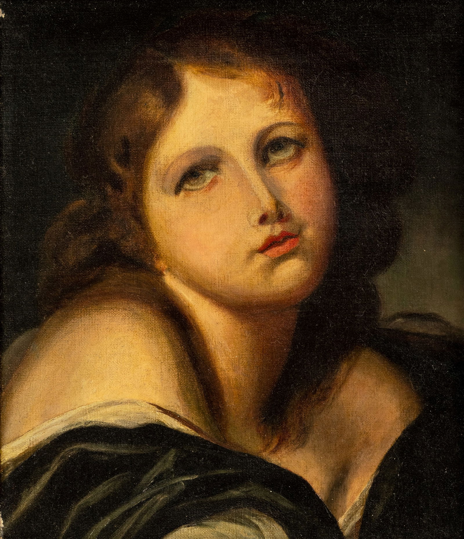 Greuze, Jean-Baptiste (after): Greuze, Jean-Baptiste (after) 1725 - 1805 32 x 27 cm Portrait of a girl. Oil/canvas. Traces due to age, rest.Greuze, Jean-Baptiste (nach) 1725 - 1805 32 x 27 cm Mädchenbildnis. Öl/Lwd.