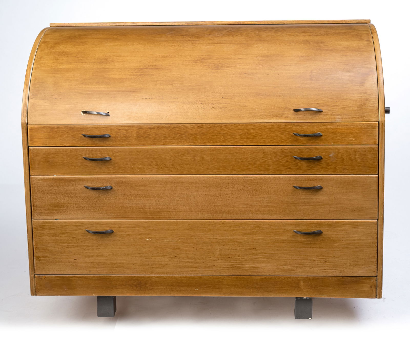 A SURFACE GRAINED MID-CENTURY CYLINDER BUREAU - 2