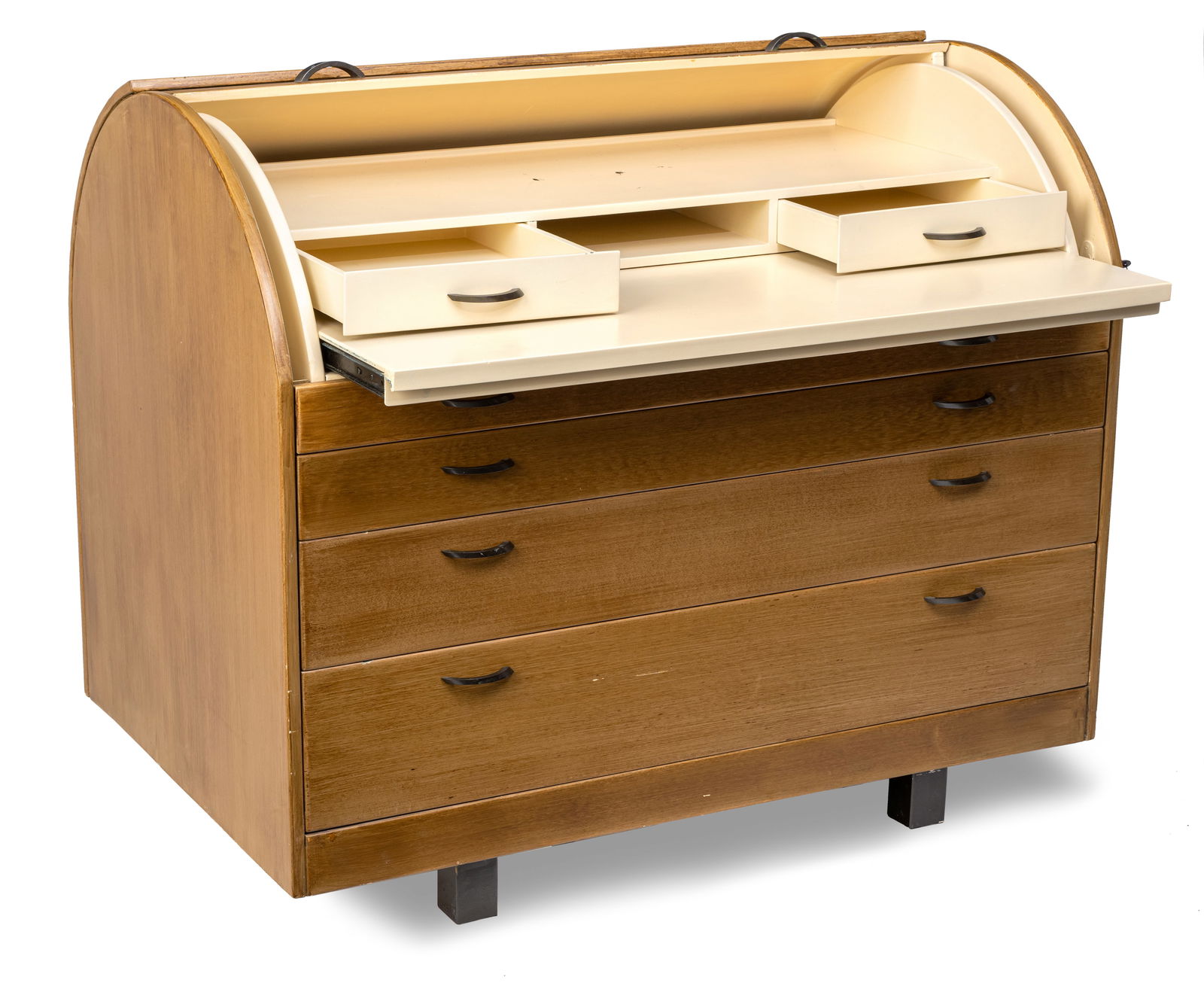 A SURFACE GRAINED MID-CENTURY CYLINDER BUREAU - 3