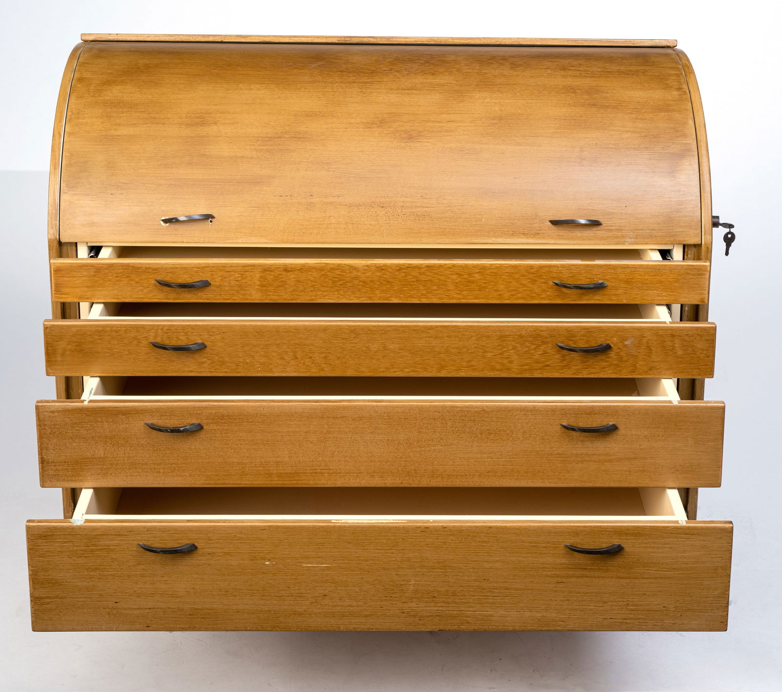A SURFACE GRAINED MID-CENTURY CYLINDER BUREAU - 4