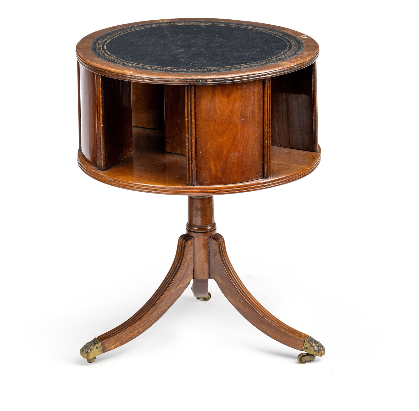 A BRASS MOUNTED AND LEAHTER LINED MAHOGANY CYLINDRICAL BOOK STAND - 3