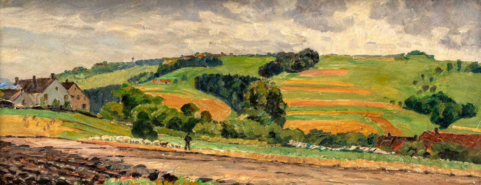 Germany: Germany 20th ct. 23 x 56 cm Swabian landscape. Oil/cardboard.Deutschland 20. Jhdt. 23 x 56 cm Schwäbische Landschaft. Öl/Karton.