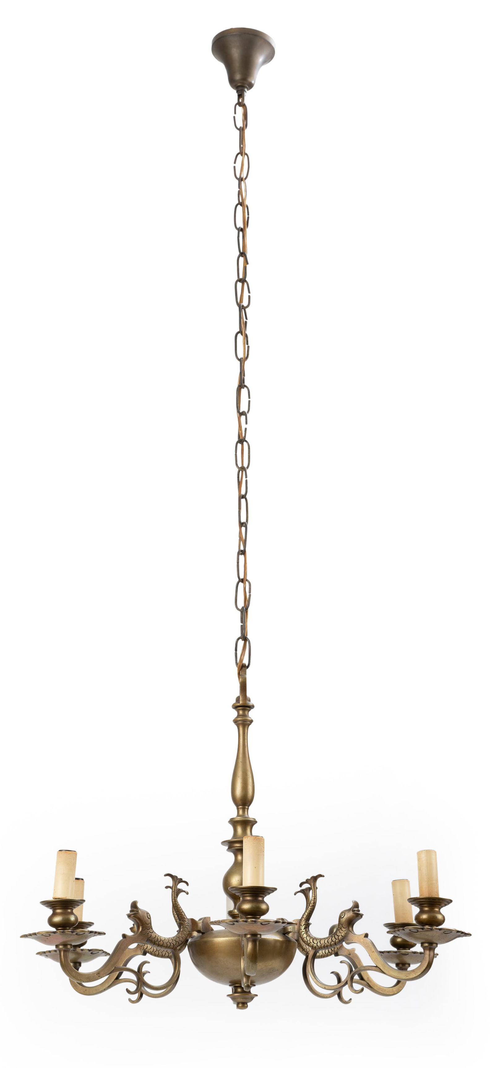 A SIX LIGHT BRONZE CHANDELIER - 2