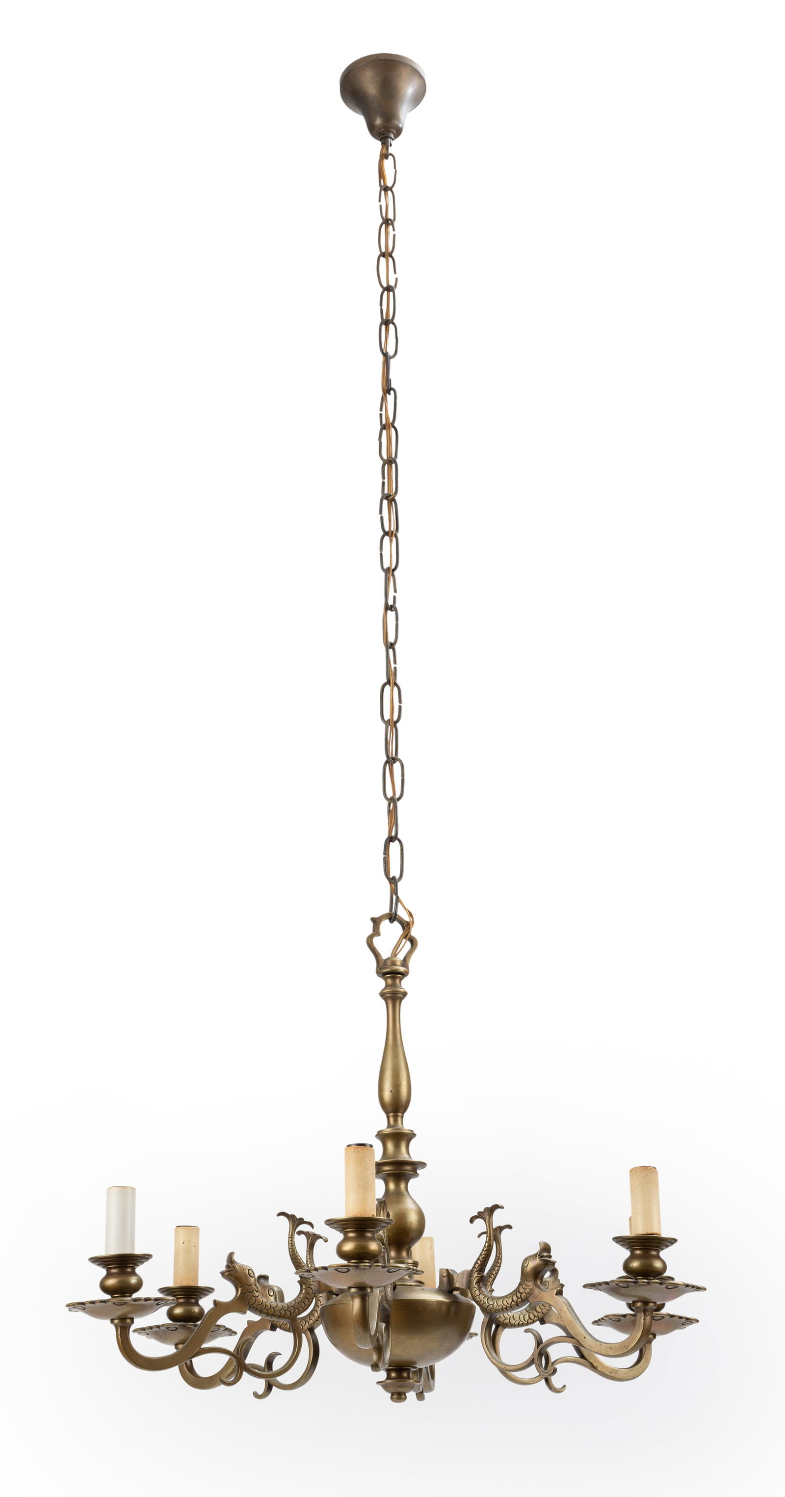 A SIX LIGHT BRONZE CHANDELIER - 3