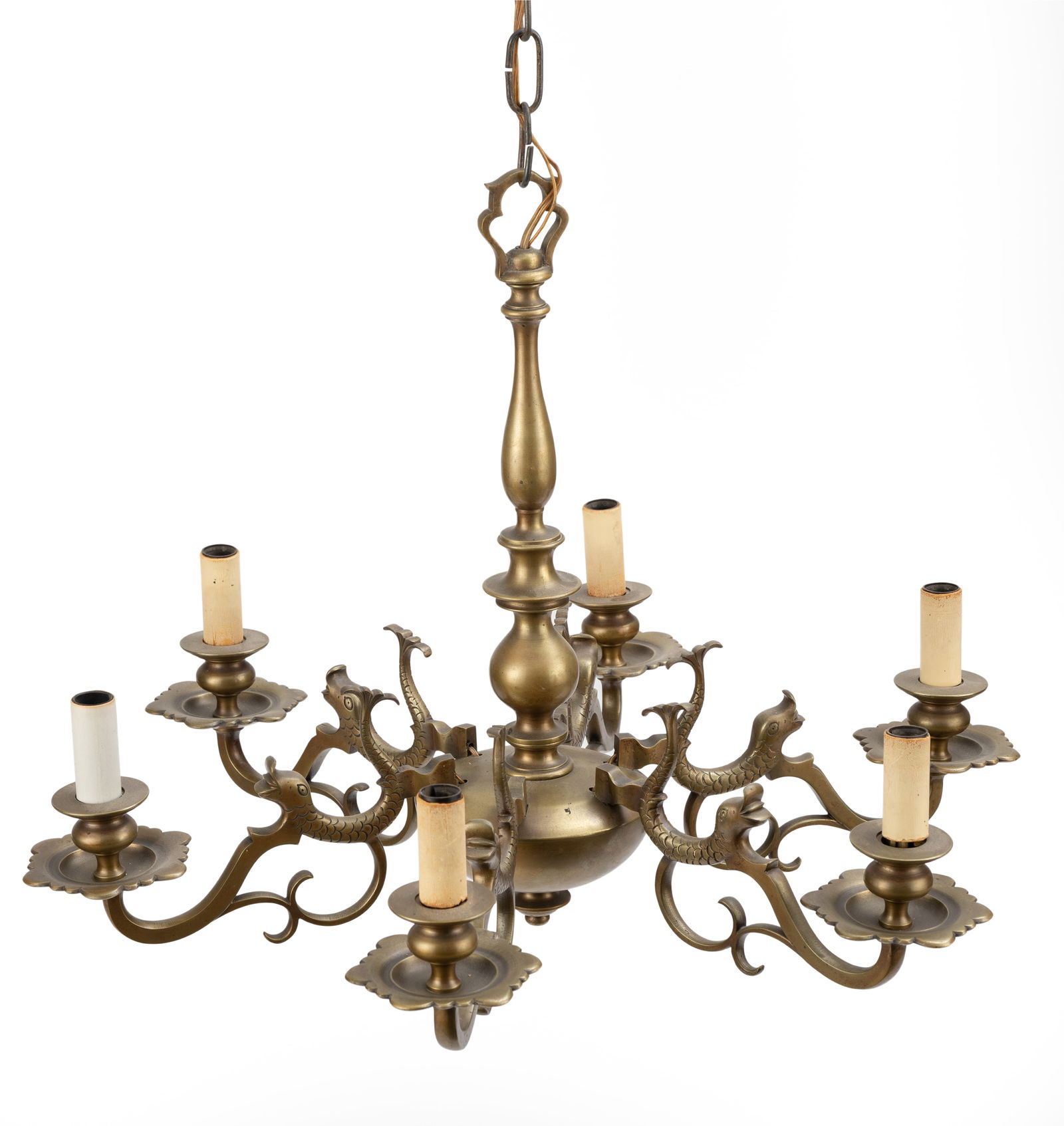 A SIX LIGHT BRONZE CHANDELIER - 5
