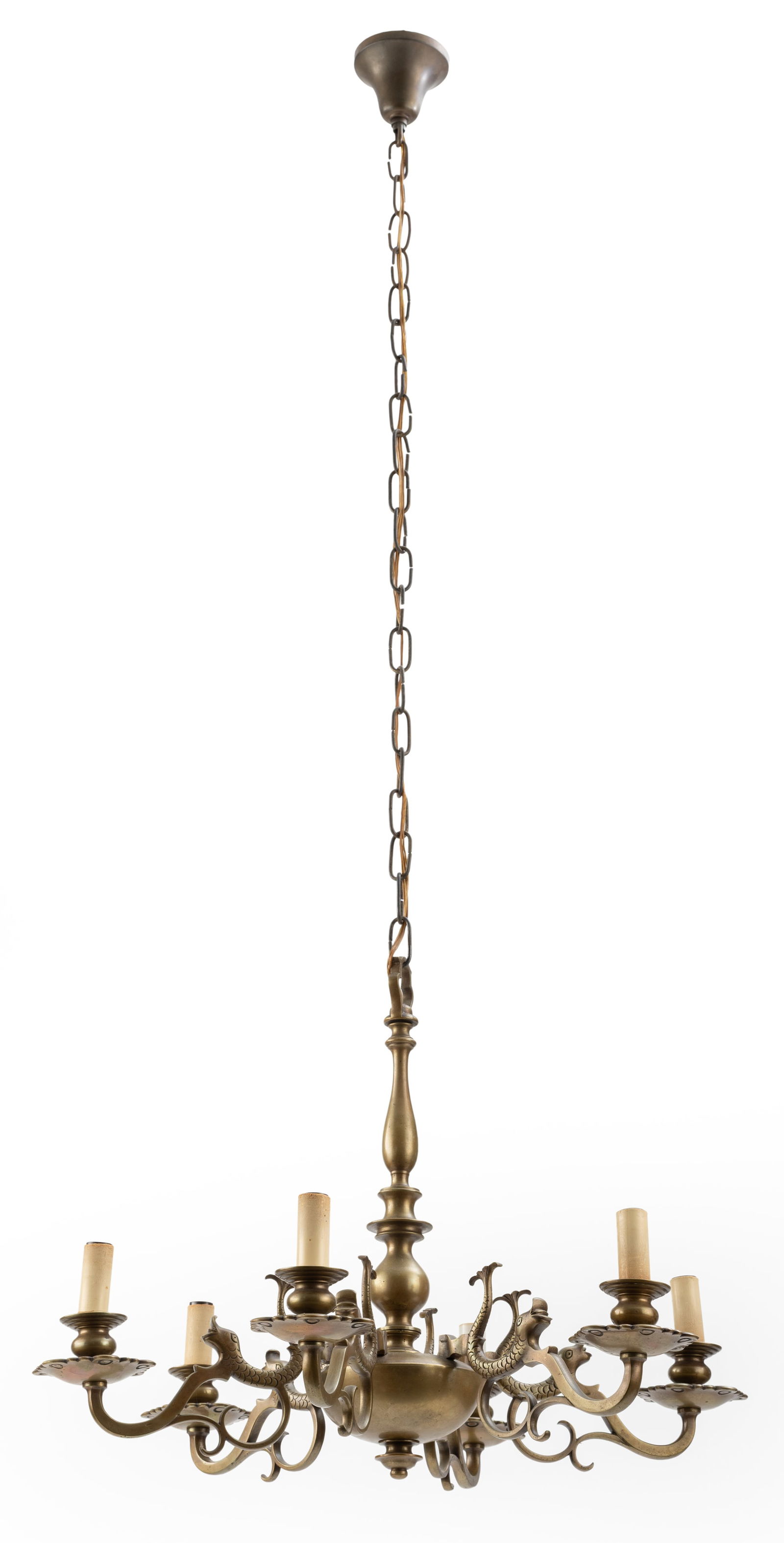 A SIX LIGHT BRONZE CHANDELIER - 6