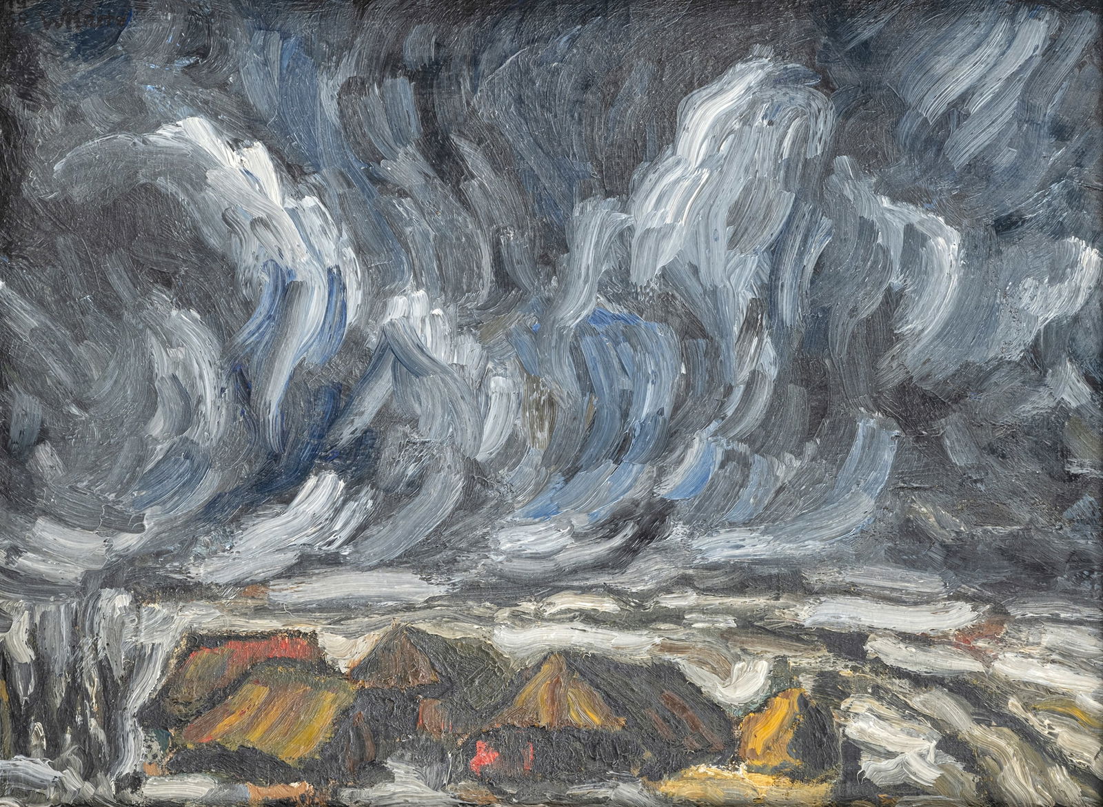 Korte, W.: Korte, W. 20th ct. 29,5 x 39,3 cm Nightly winter landscape with houses. Oil/canvas/panel, signed and dated 1968.Korte, W. 20. Jhdt. 29,5 x 39,3 cm Nächtliche Winterlandschaft mit Häusern.