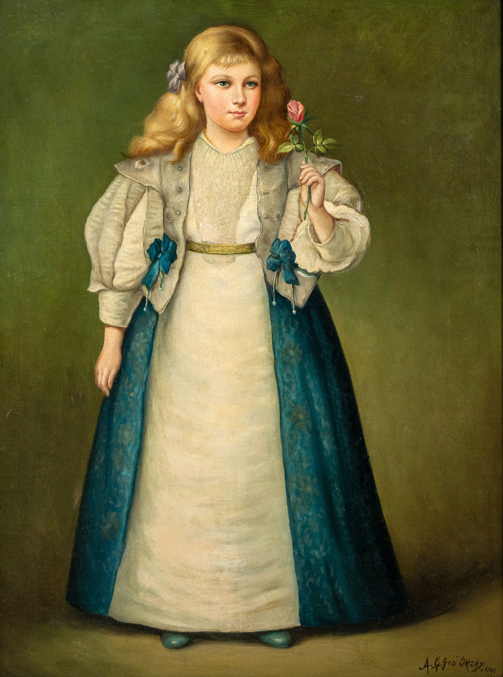 Orsay, Alfred d' (Comte) (attr.): Orsay, Alfred d' (Comte) (attr.) 1801 - 1852 81 x 60 cm Portrait of a girl with a rose as full figure. Oil/canvas, inscribed. Traces due to age, rest.Orsay, Alfred d' (Comte) (attr.) 1801 - 1852 81 x