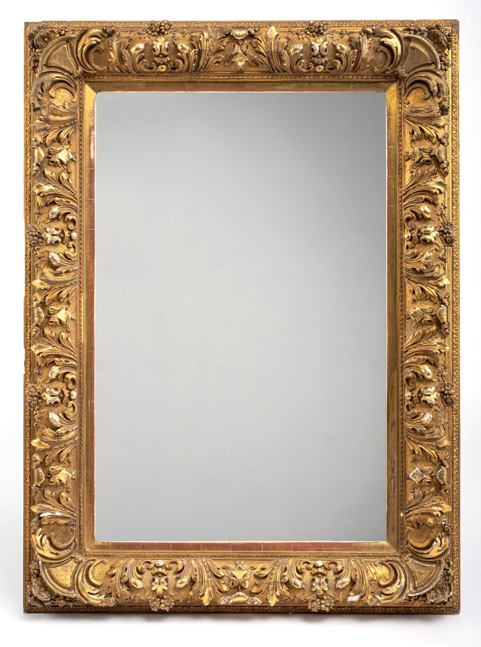 A DECORATIVE GILT FRAME WITH MIRROR GLASS (1 of 2)