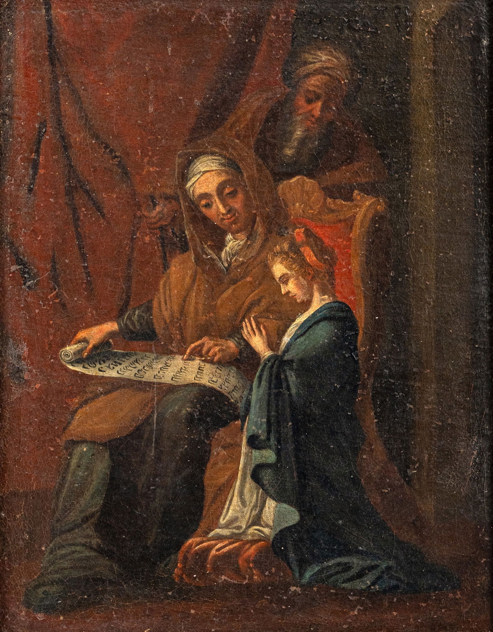 Jouvenet, Jean (Follower): Jouvenet, Jean (Follower) 1644 - 1717 53 x 41 cm The Education of the Virgin. Oil/canvas, relined. Traces due to age, rest.Jouvenet, Jean (Nachfolger) 1644 - 1717 53 x 41 cm Die Erziehung der