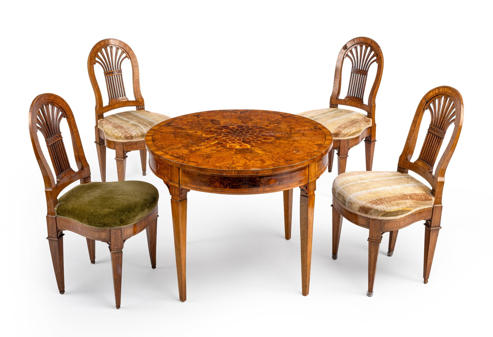 A NEOCLASSICAL WALNUT CENTRE TABLE AND FOUR CHAIRS - 3