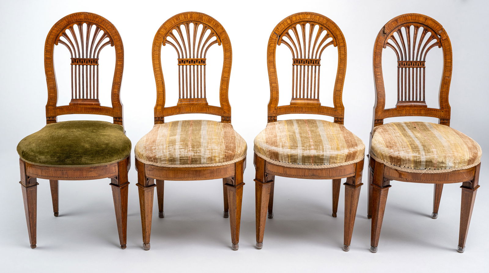 A NEOCLASSICAL WALNUT CENTRE TABLE AND FOUR CHAIRS - 5