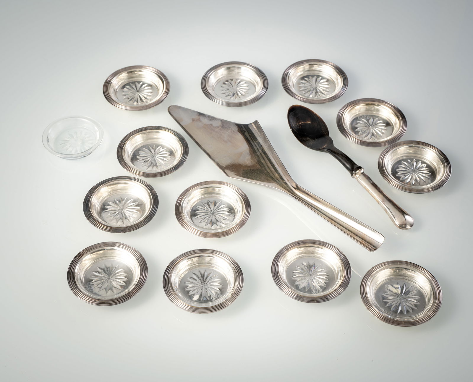 12 SMALL GLASS LINED COASTERS AND SOME CULTERY - 10