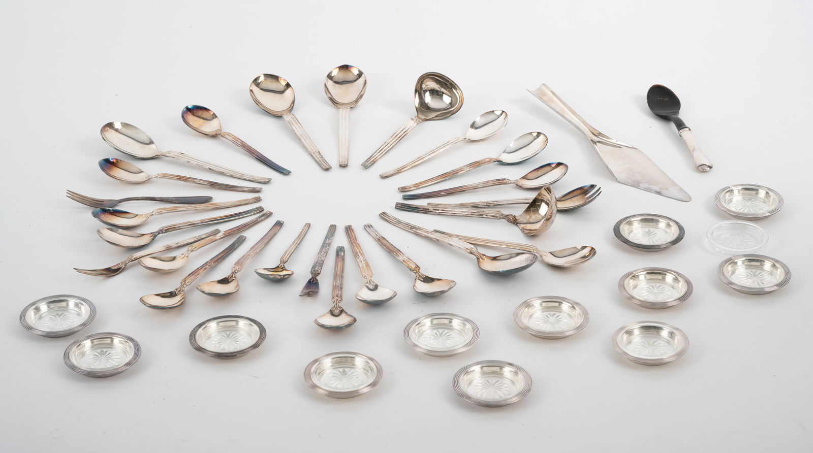 12 SMALL GLASS LINED COASTERS AND SOME CULTERY - 2