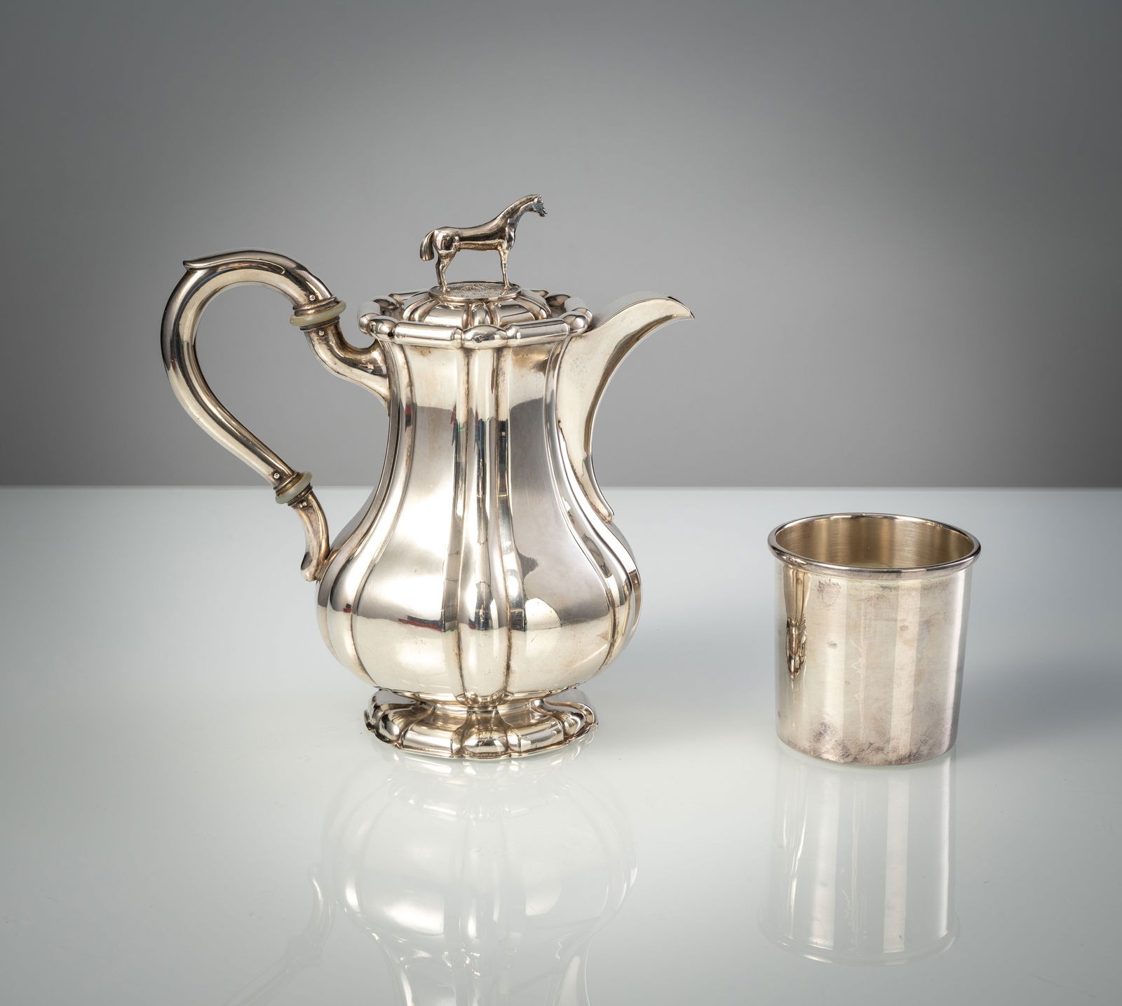A COFFEE POT; CUTLERY PIECES AND A BEAKER - 4