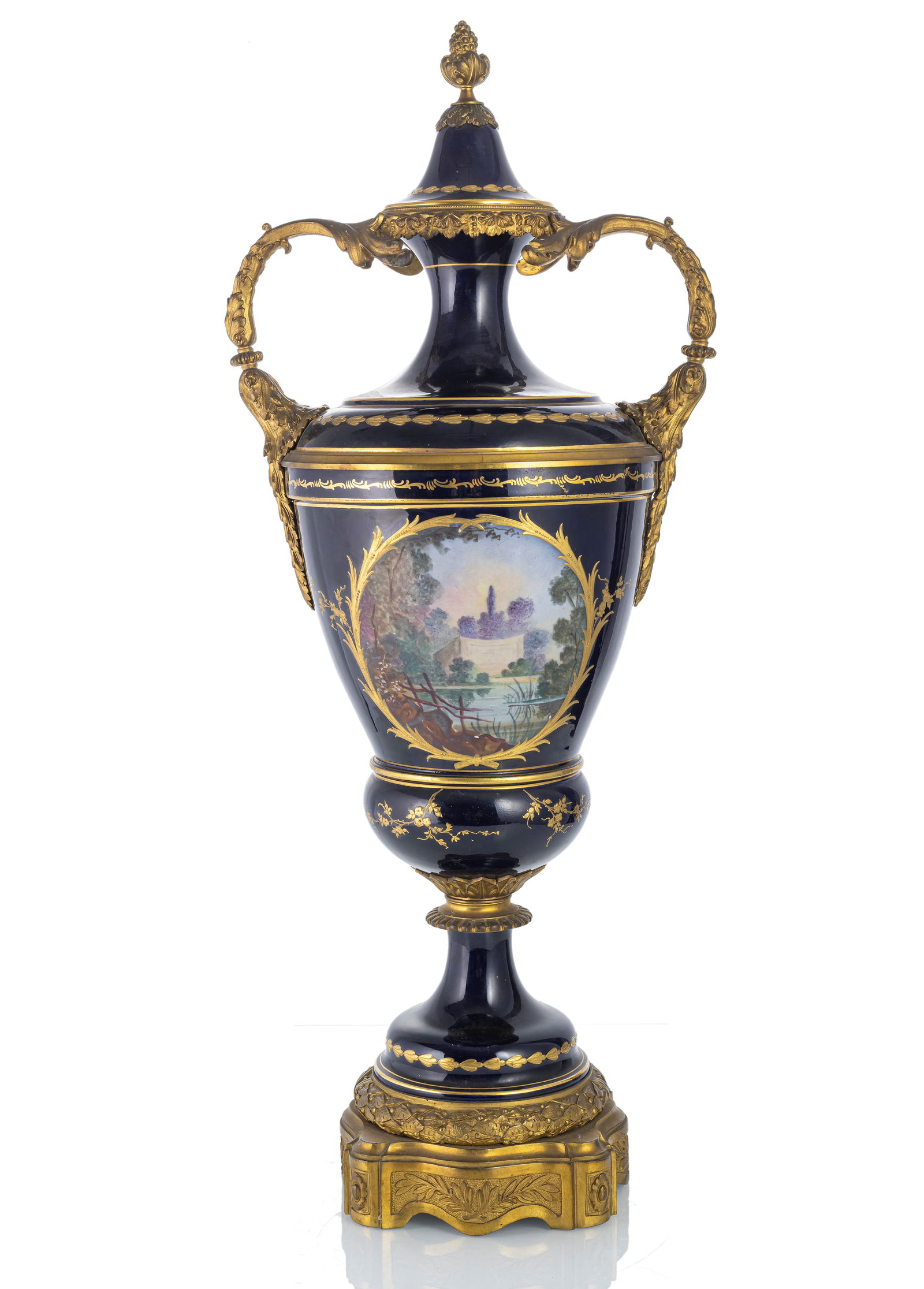 A LARGE GILTBRASS MOUNTED BLUE FOND VASE AND COVER - 2