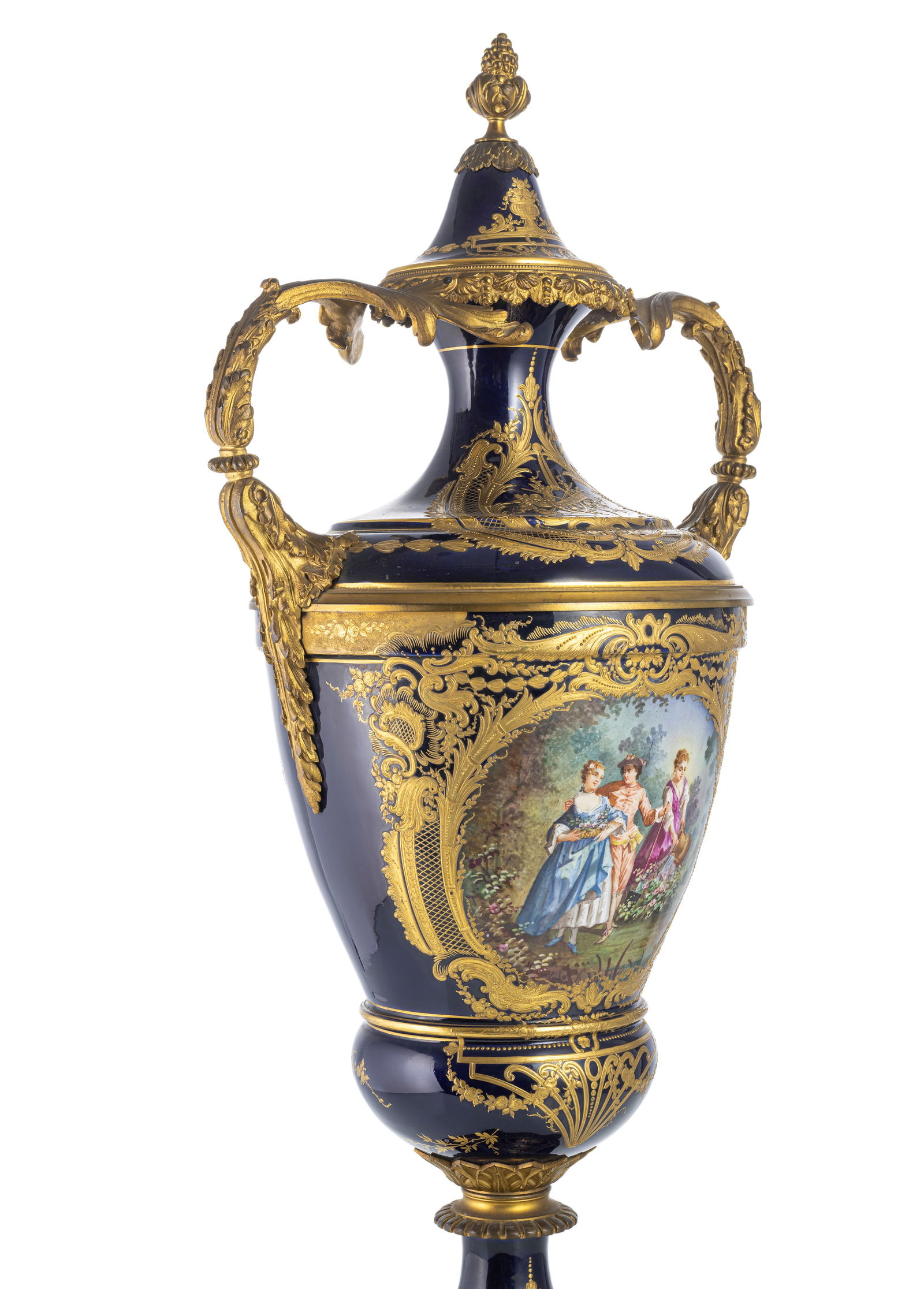 A LARGE GILTBRASS MOUNTED BLUE FOND VASE AND COVER - 3