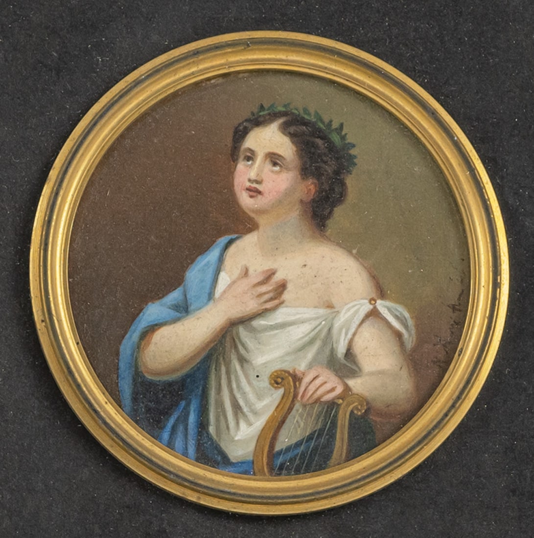 A MINIATURE PAINTING ON PORCELAIN - APOLLO WITH LYRA (1 of 2)