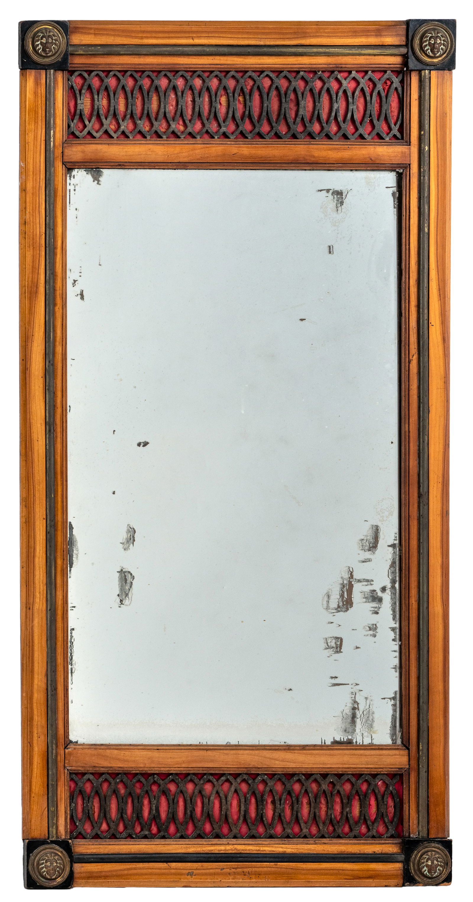 A BRASS MOUNTED PARTLY EBONIZED CHERRYWOOD MIRROR (1 of 2)