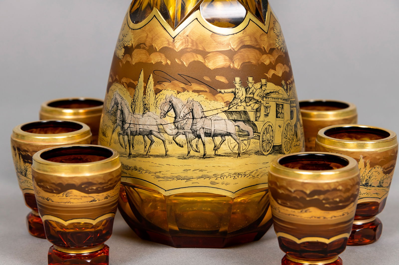 A CARAFE AND 6 SCHAPPS GLASSES - 4