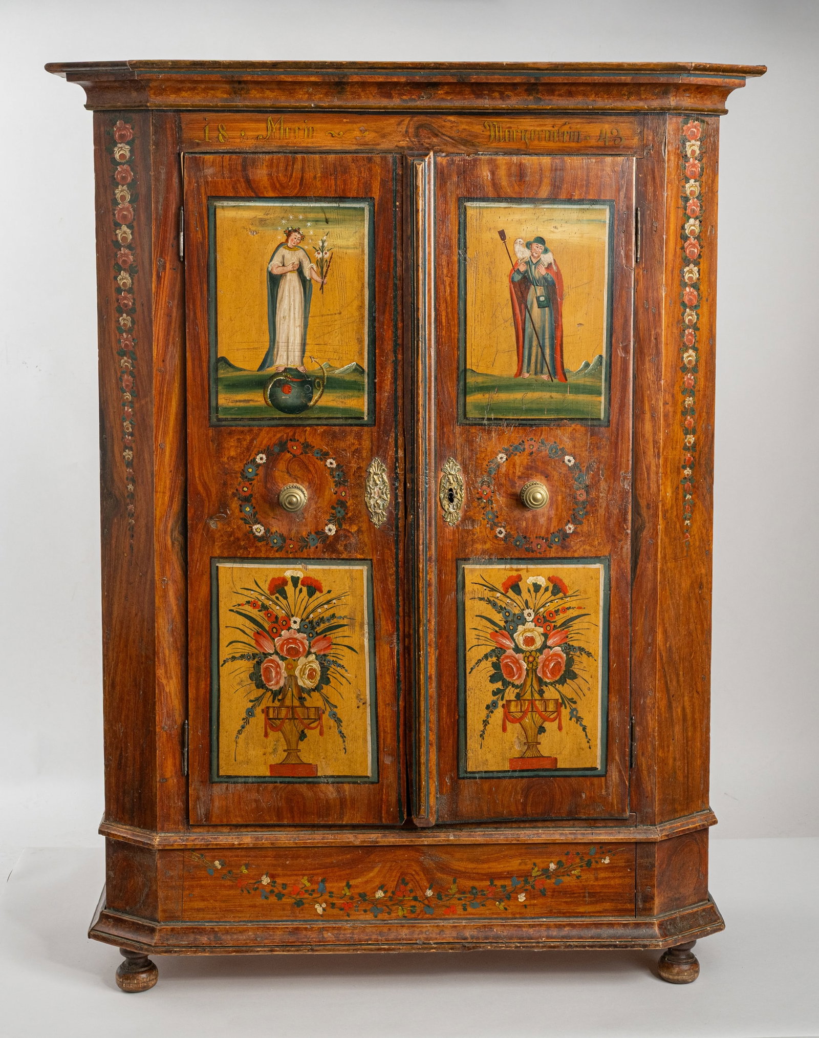 A SOUTH GERMAN POLYCHROME-PAINTED CUPBOARD - 2