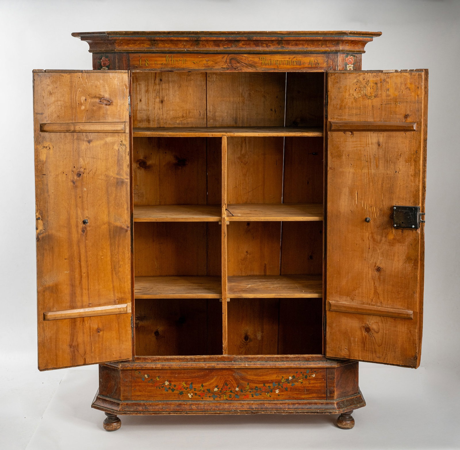 A SOUTH GERMAN POLYCHROME-PAINTED CUPBOARD - 4