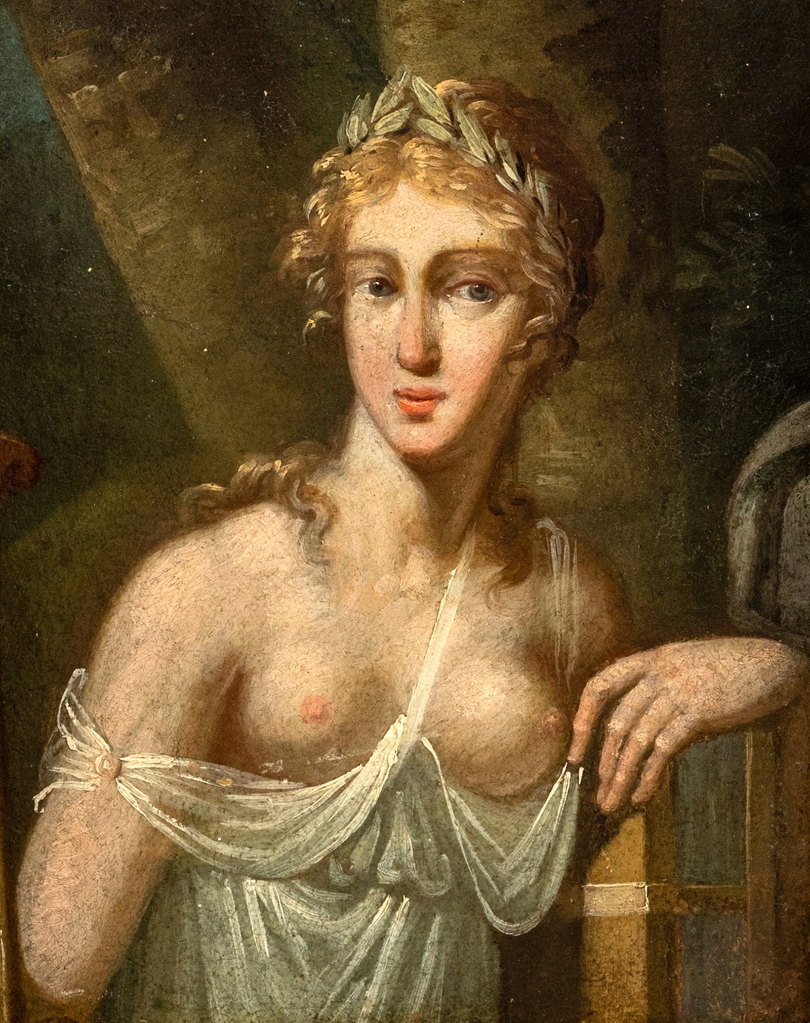 France: France Probably 18th ct. 25 x 20 cm The Muse Clio. Oil/canvas, relined. After Eustache Le Sueur's painting in the Louvre, Paris. Traces due to age, rest. Private collection, Stuttgart. Frankreich