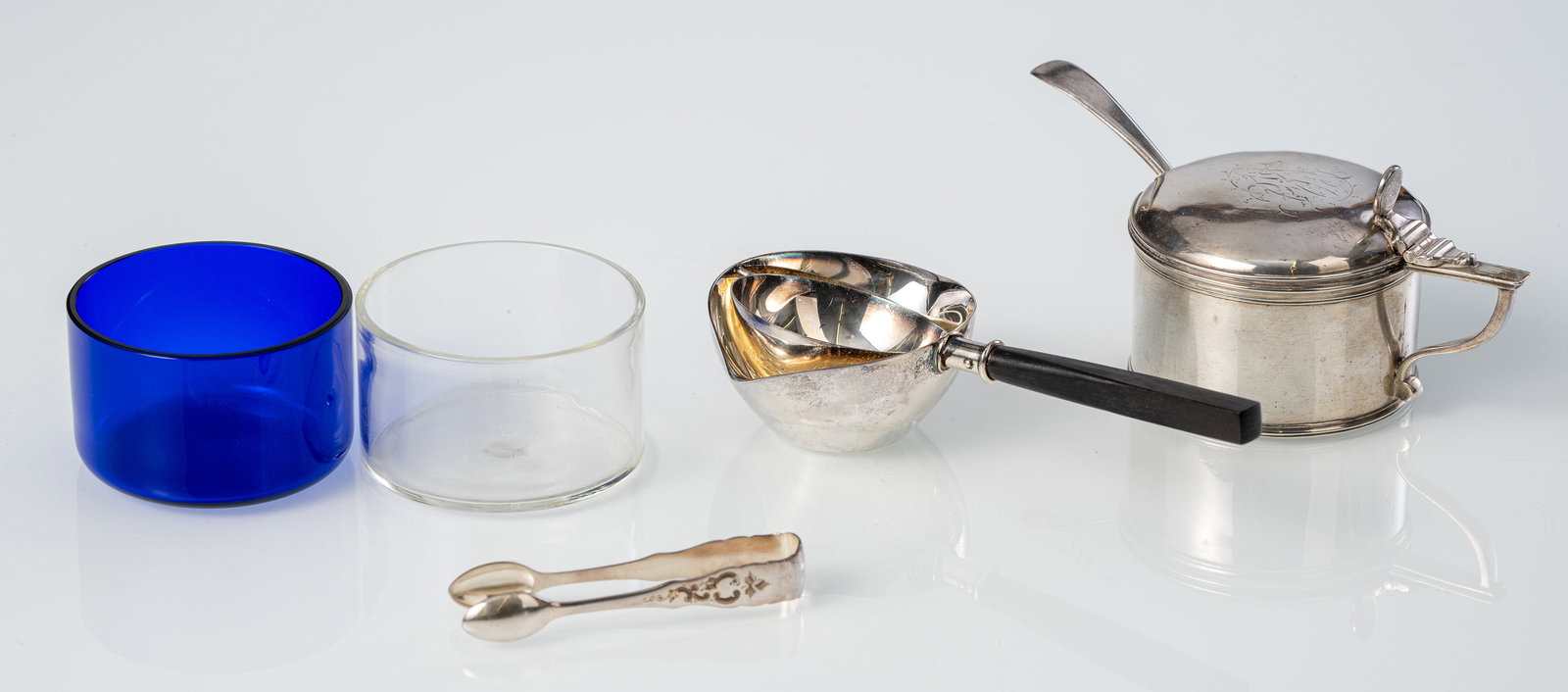 A JAM POT WITH SPOON AND A TEA STRAINER - 2
