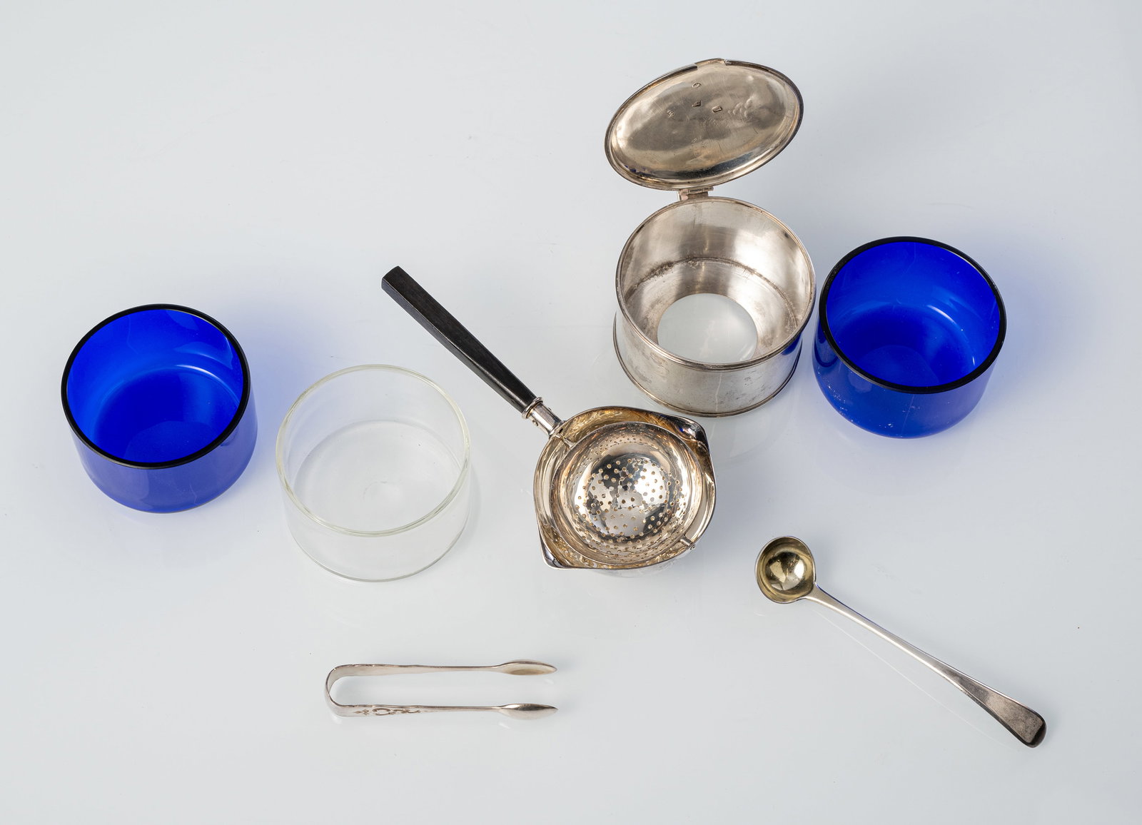 A JAM POT WITH SPOON AND A TEA STRAINER - 3