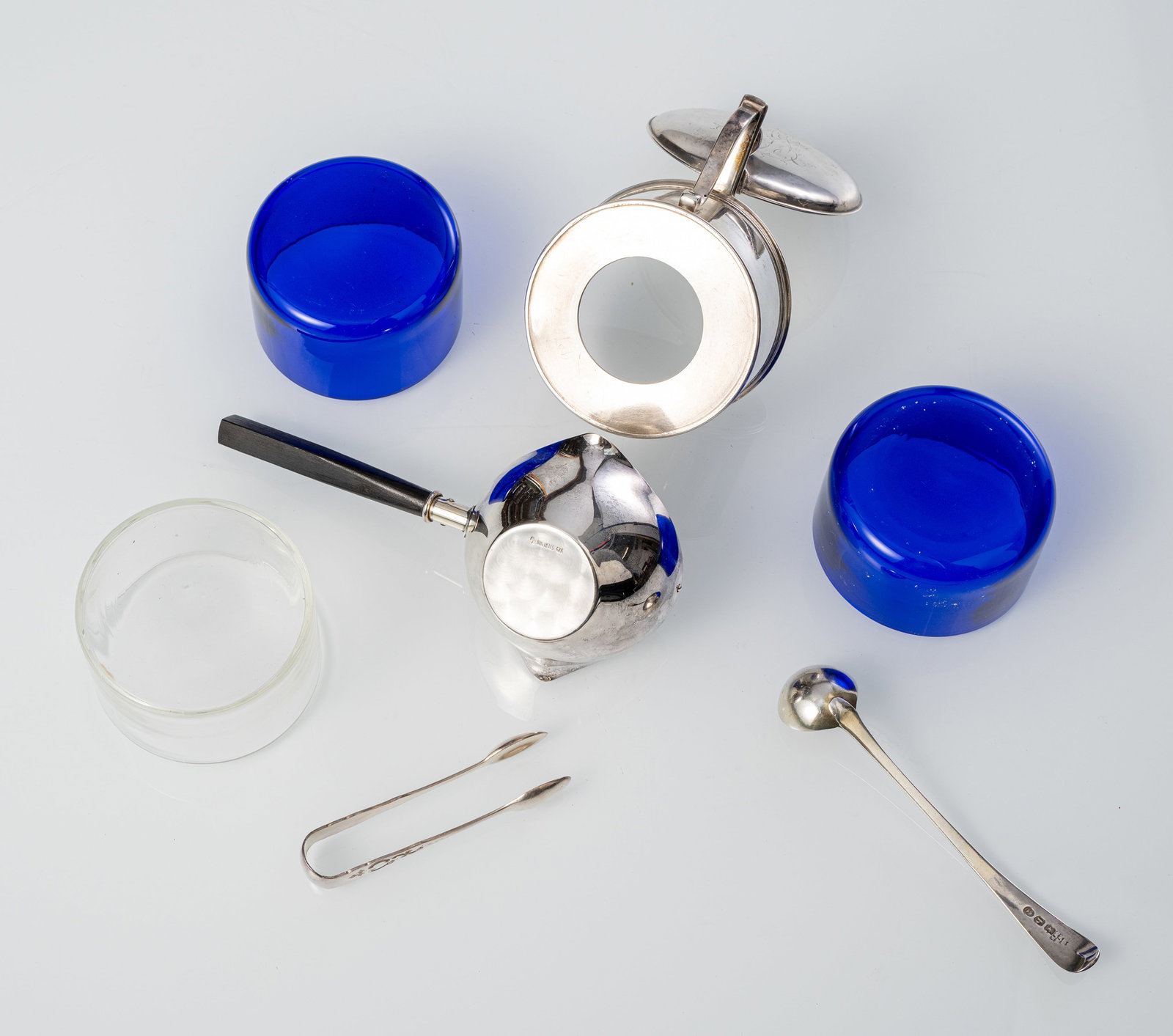 A JAM POT WITH SPOON AND A TEA STRAINER - 5