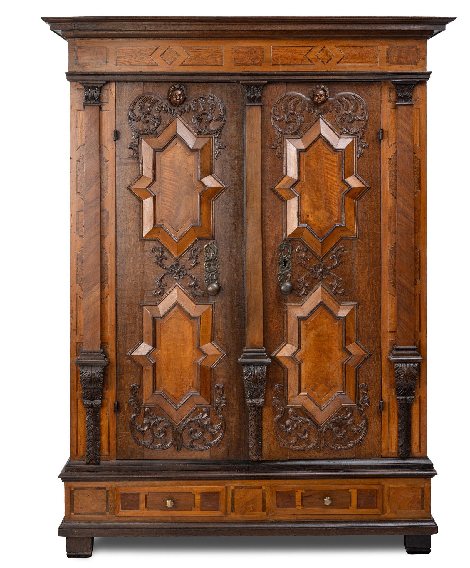 A South German walnut and oak cupboard - 2