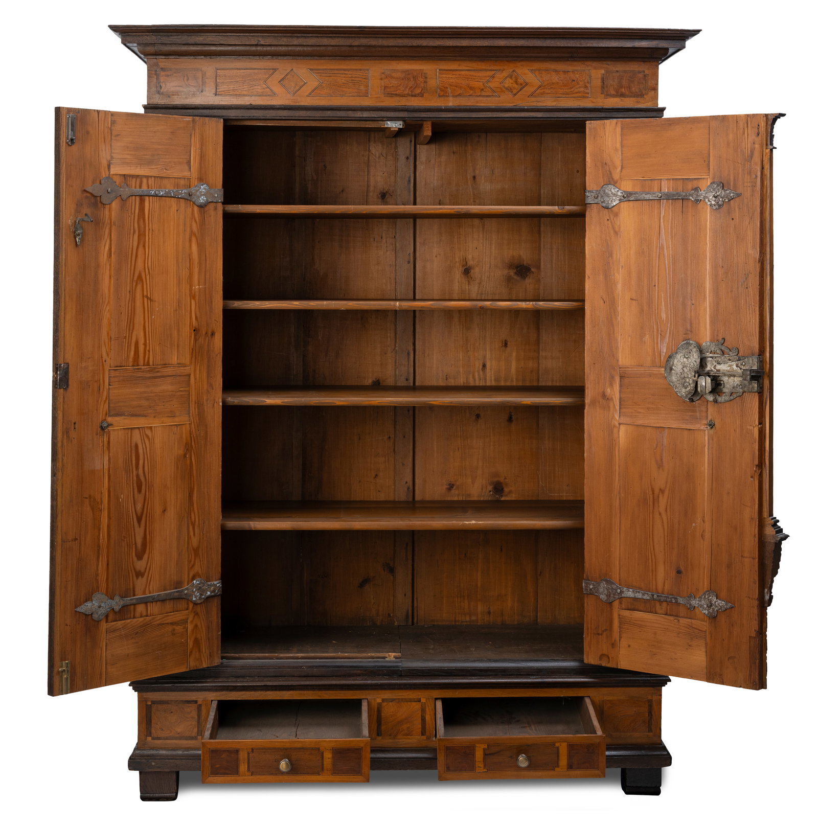 A South German walnut and oak cupboard - 6