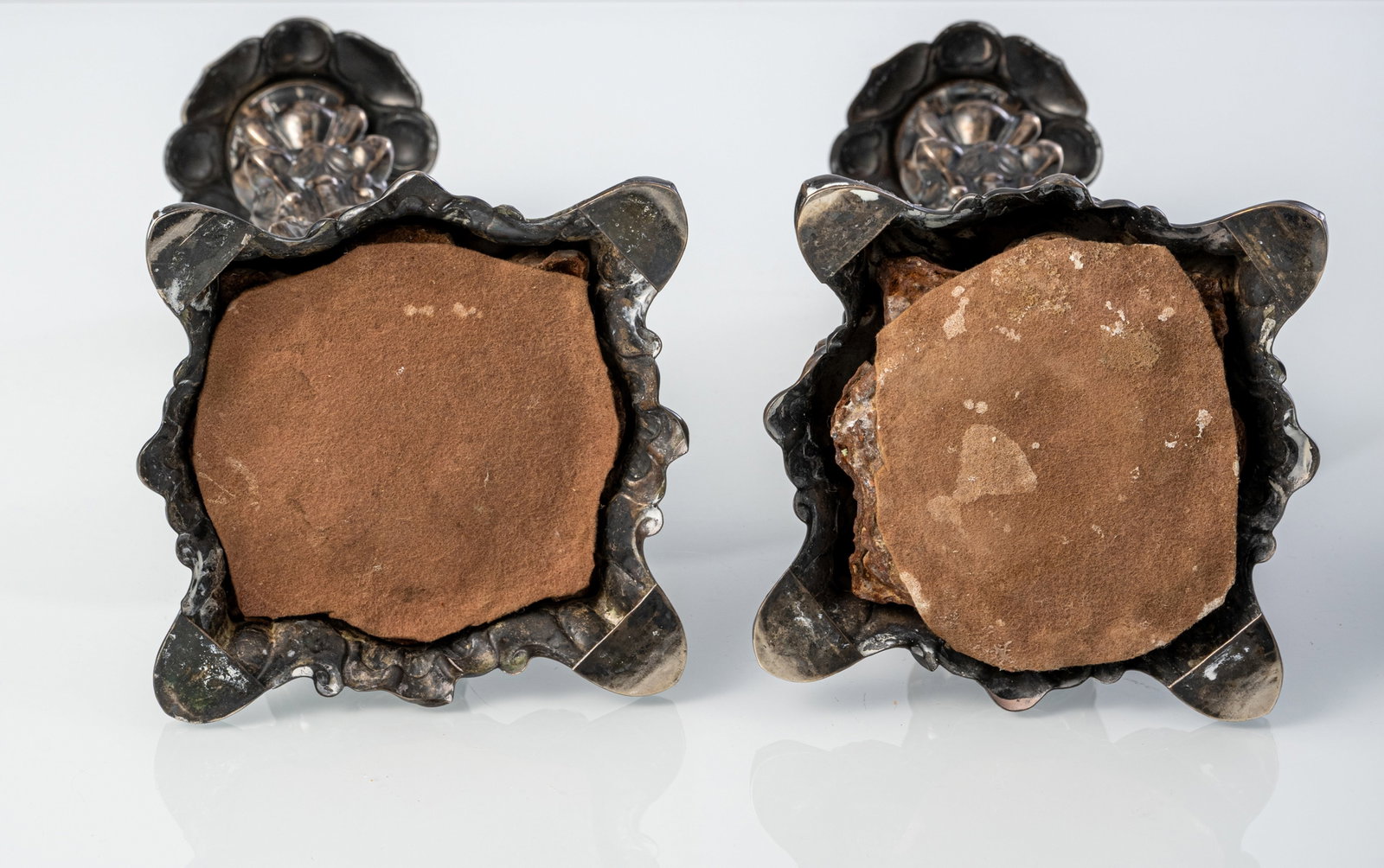 A PAIR OF SILVER CANDLESTICKS AND A TEA CADDY - 6
