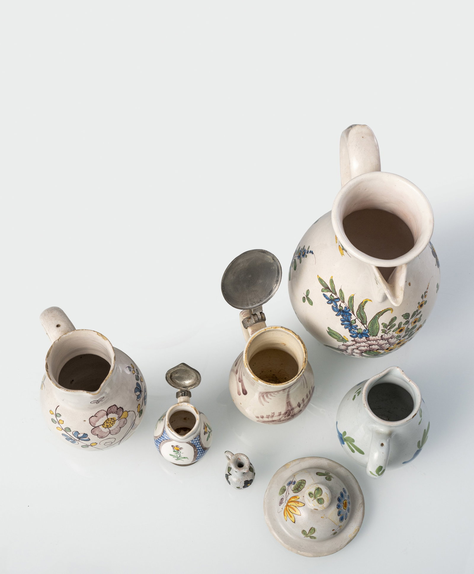 SIX FAIENCE JARS AND A COFFEE POT - 3