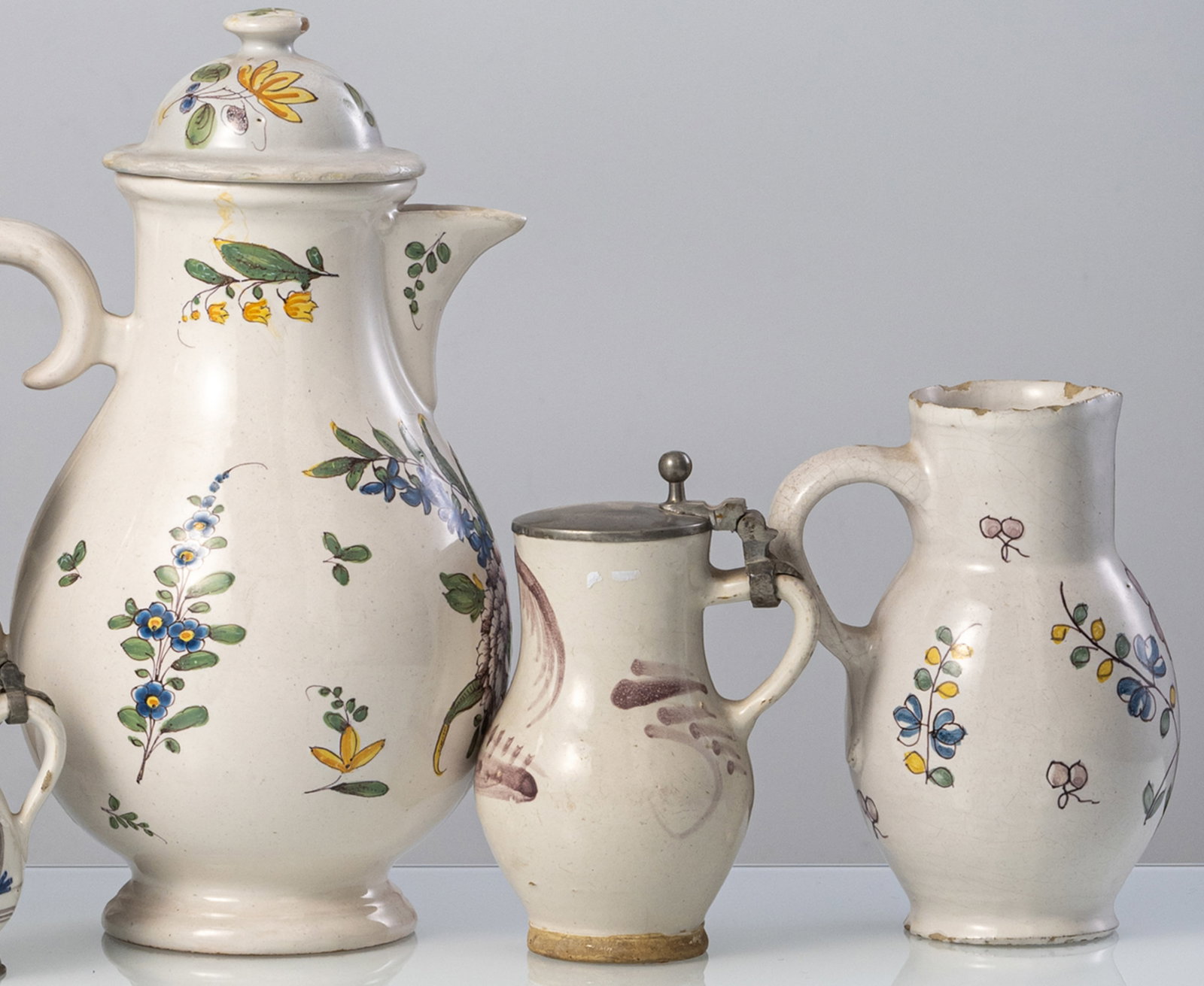 SIX FAIENCE JARS AND A COFFEE POT - 4