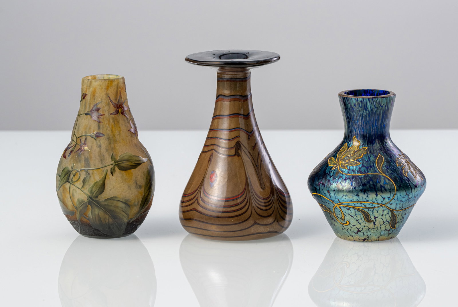 THREE SMALL GLASS VASES - 2