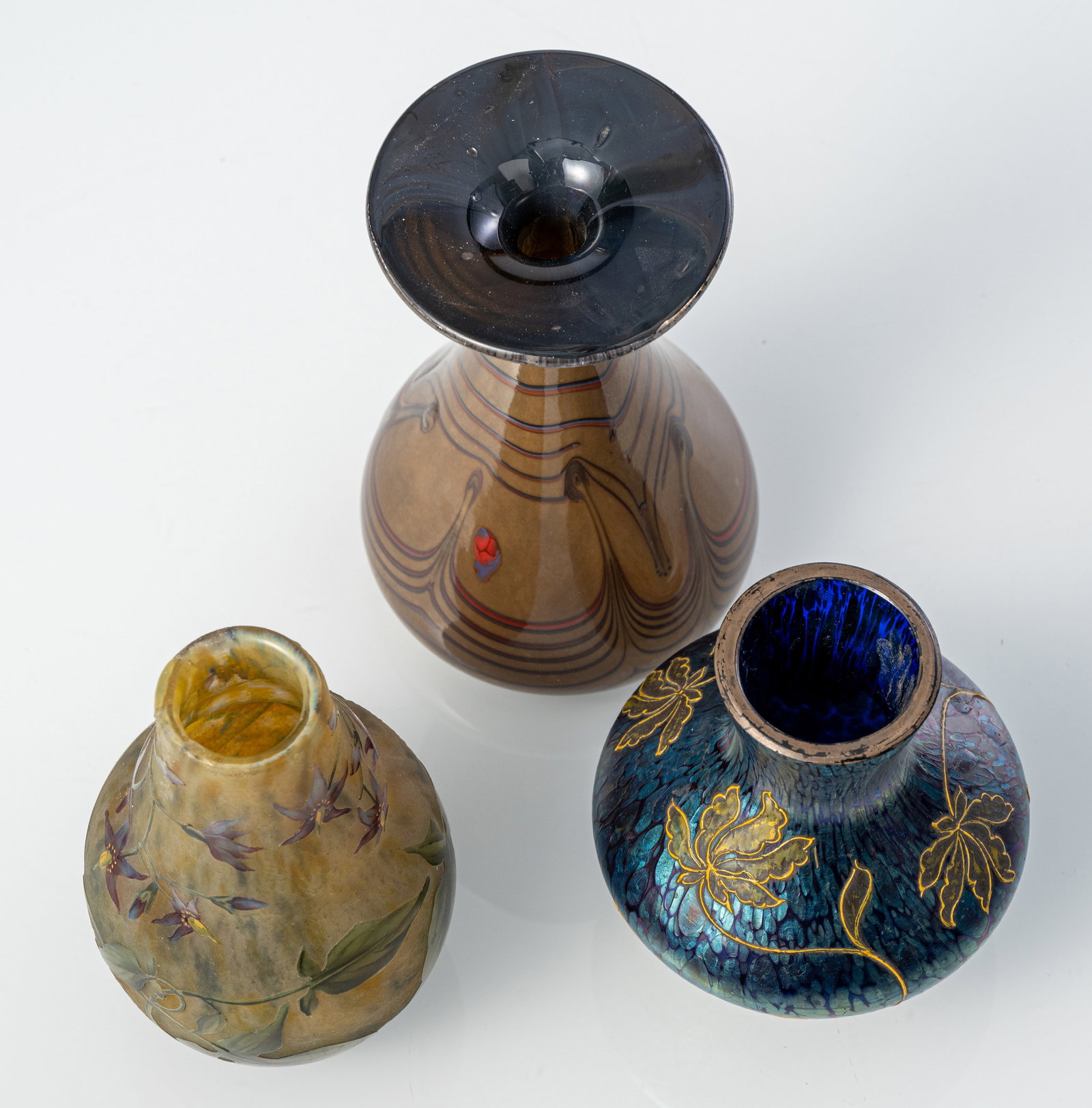 THREE SMALL GLASS VASES - 3