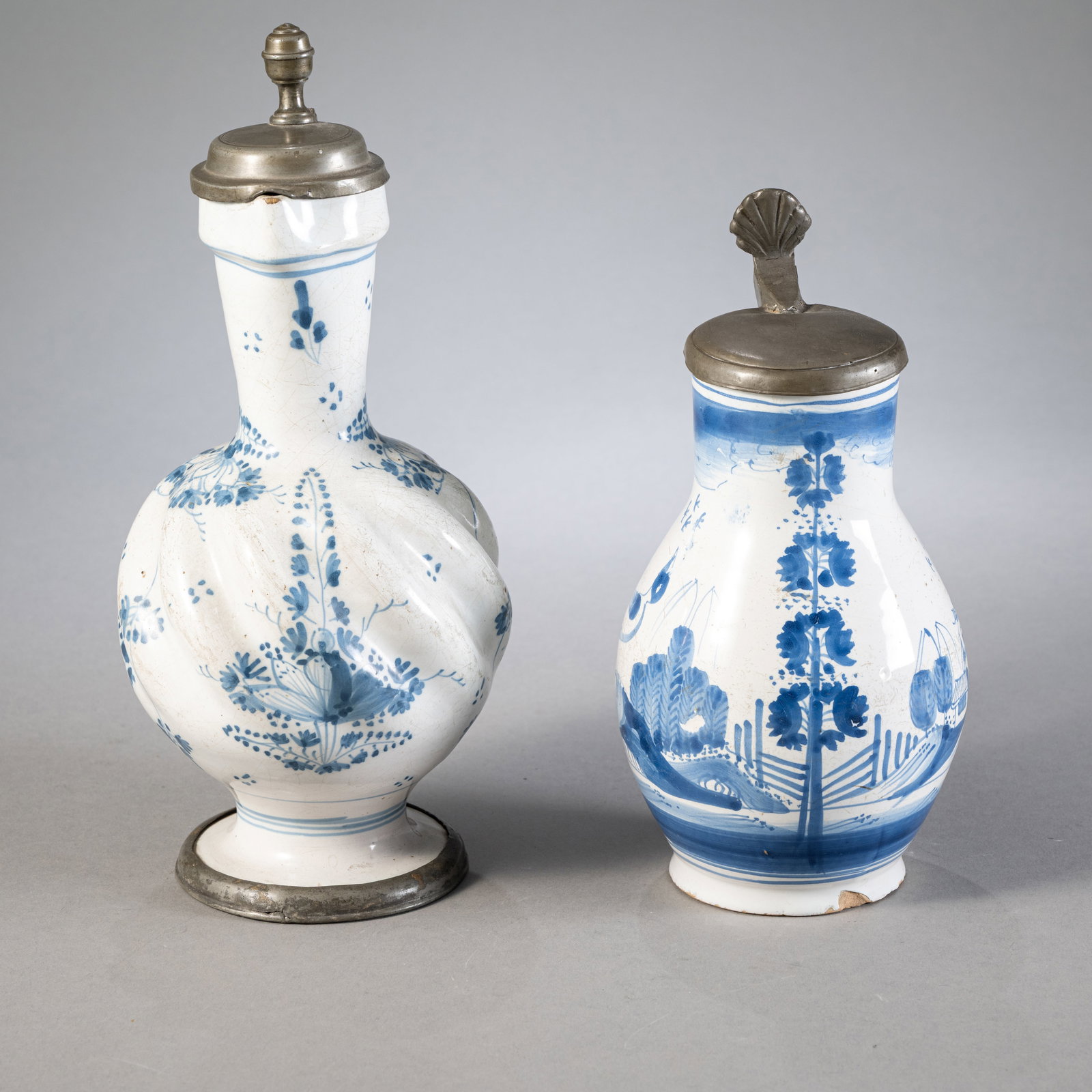 TWO GERMAN BLUE AND WHITE PAINTED FAIENCE JARS - 2
