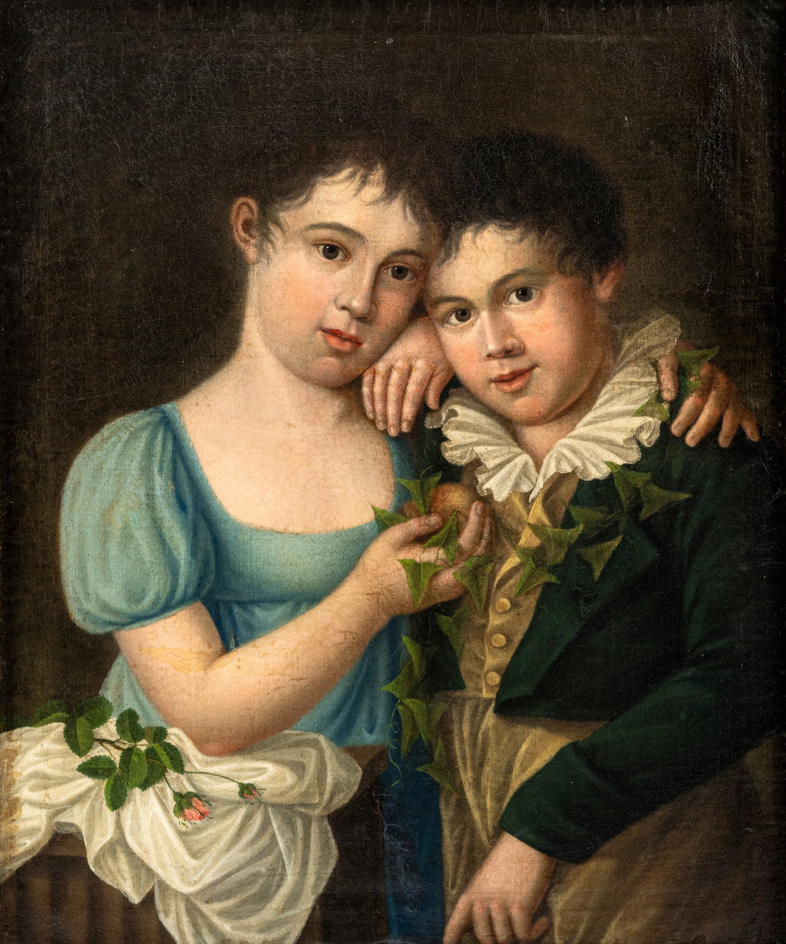 Germany: Germany Early 19th ct. 71 x 57,5 cm Portrait of the siblings Hermine and Christian Eisenmenger. Oil/canvas. Traces due to age, rest. Deutschland Anfang 19. Jhdt. 71 x 57,5 cm Portrait der Geschwister
