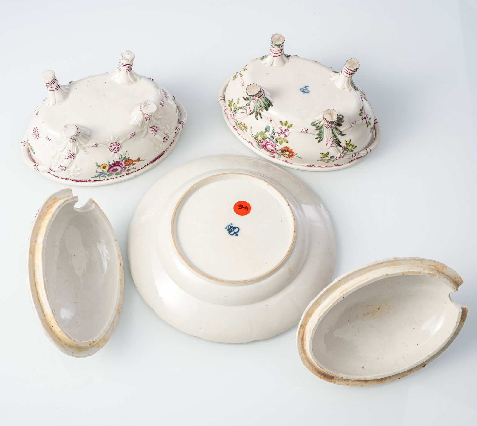 TWO SMALL FLORAL PATTERN LUDWIGSBURG PORCELAIN TUREEN AND COVERS AND A PLATE WITH LANDSCAPE DECORAT - 3