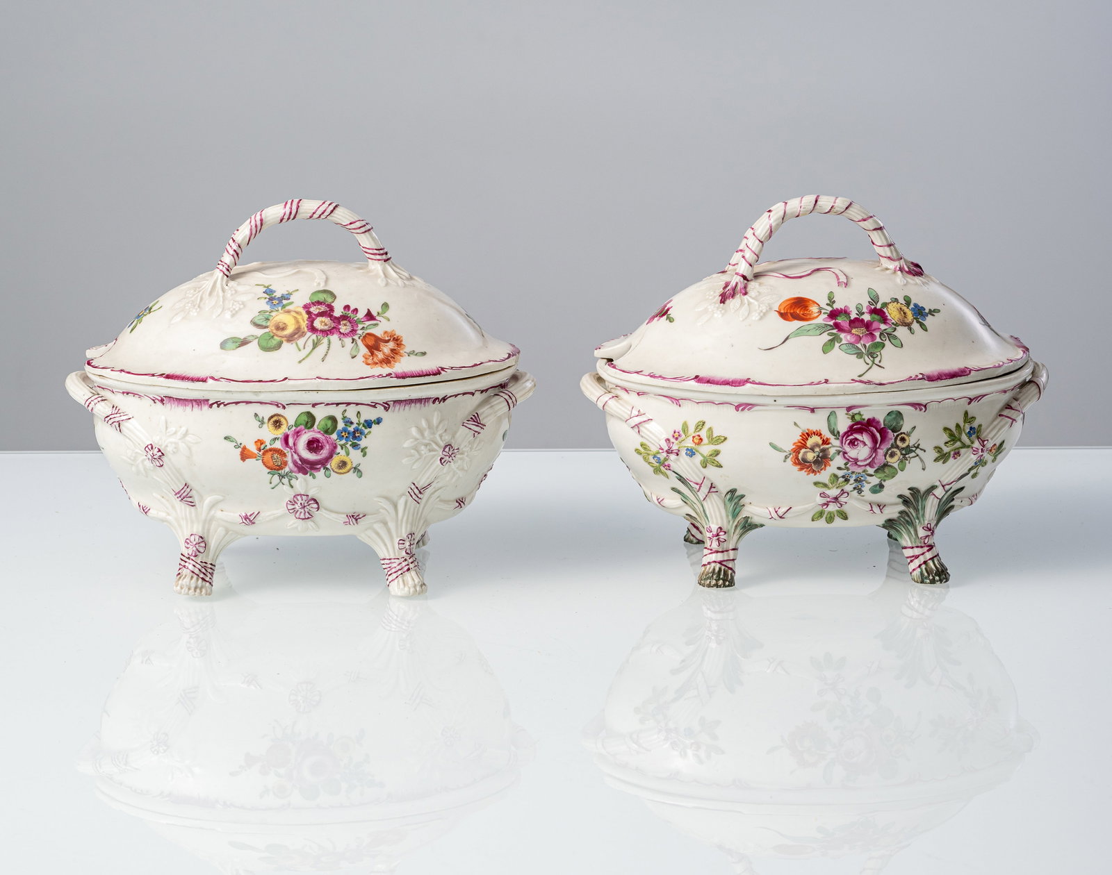TWO SMALL FLORAL PATTERN LUDWIGSBURG PORCELAIN TUREEN AND COVERS AND A PLATE WITH LANDSCAPE DECORAT - 4