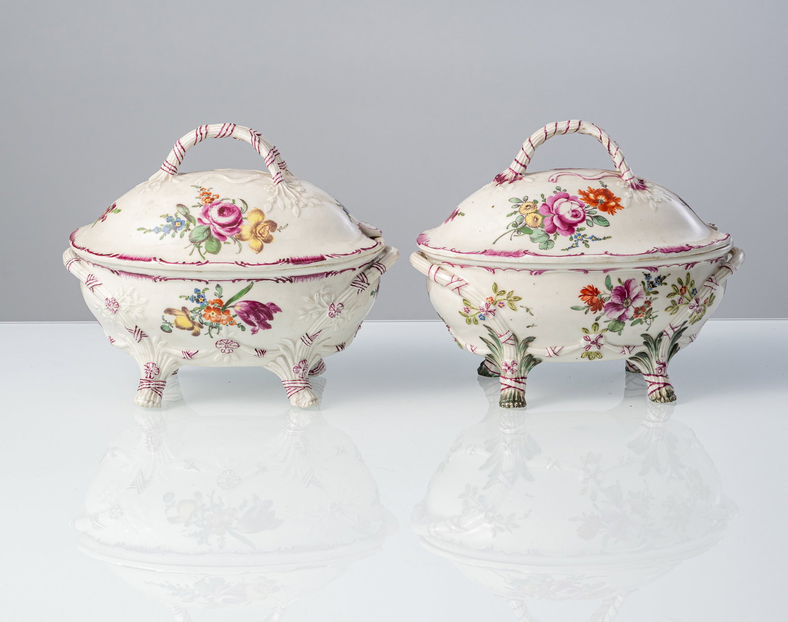 TWO SMALL FLORAL PATTERN LUDWIGSBURG PORCELAIN TUREEN AND COVERS AND A PLATE WITH LANDSCAPE DECORAT - 5