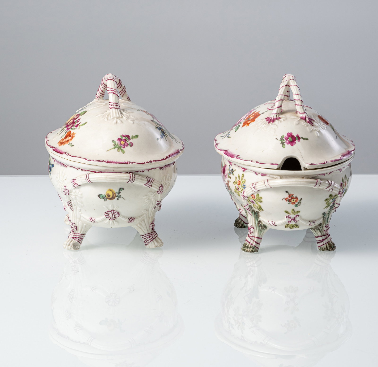 TWO SMALL FLORAL PATTERN LUDWIGSBURG PORCELAIN TUREEN AND COVERS AND A PLATE WITH LANDSCAPE DECORAT - 6