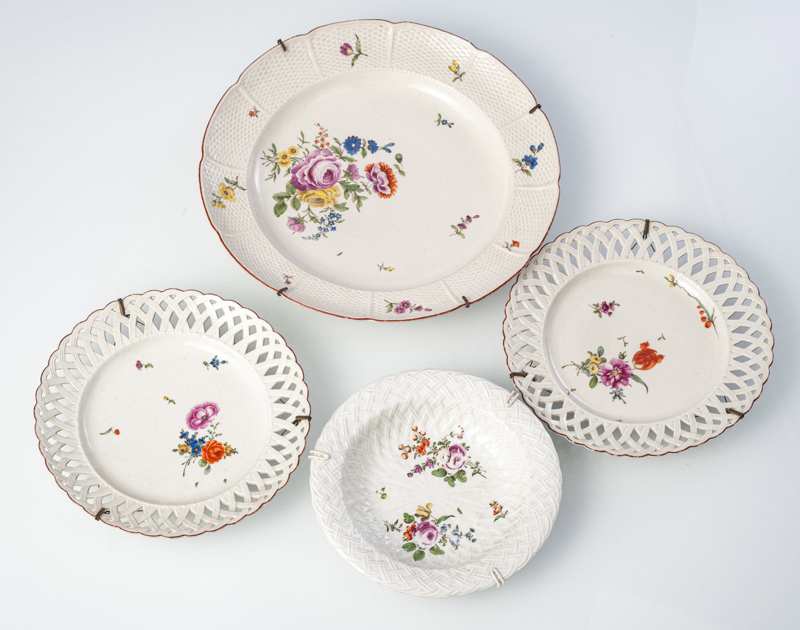 A LUDWIGSBURG ROUND DISH; A BASKET AND TWO PLATES AND THREE VIENNA PLATES - 2